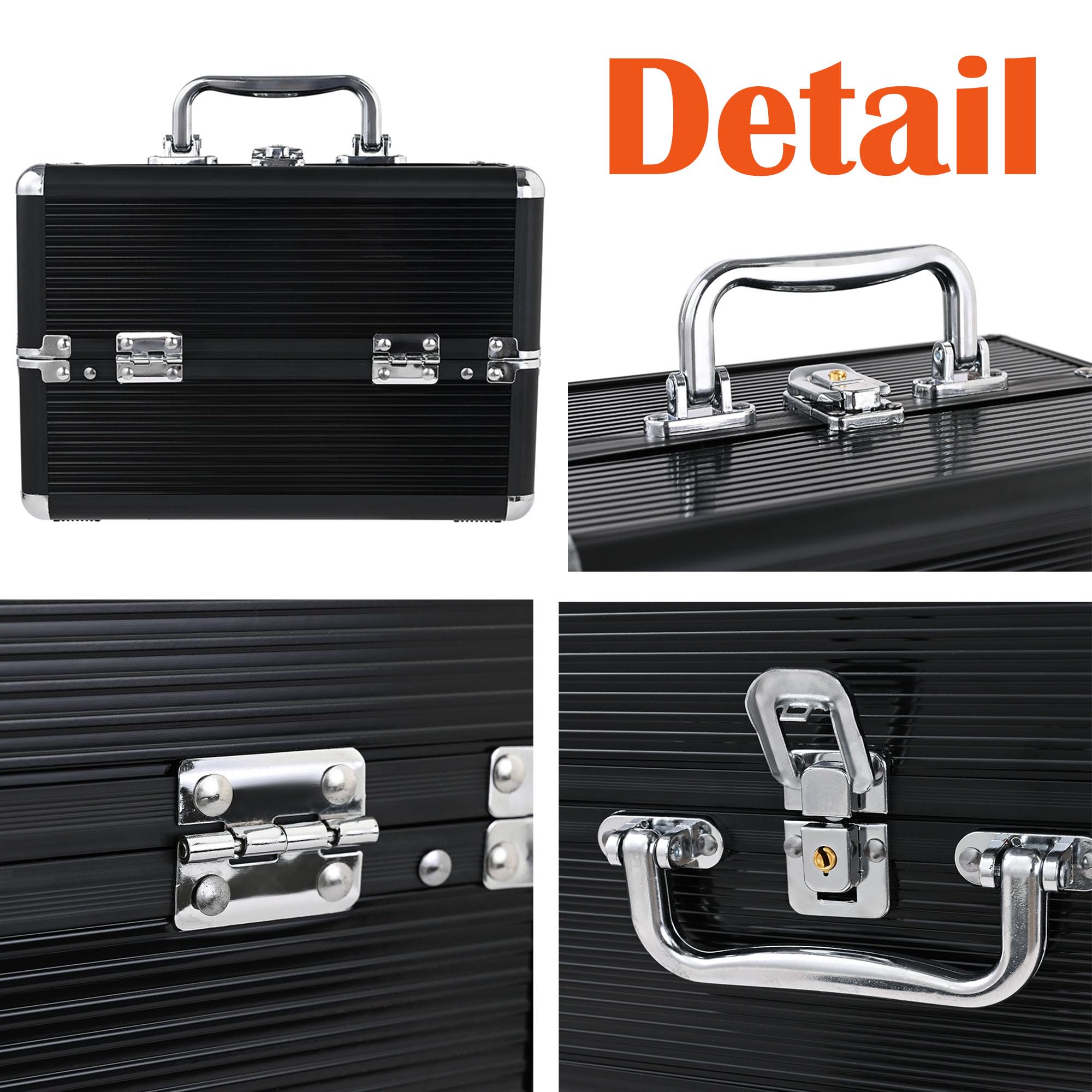 Make-up-Koffer, tragbare Aluminium-Make-up-Box mit abschließbarem Design, mit Schubladen, Nagelaufbewahrung, Organizer-Box für Nagelkunst, für Make-up-Künstler, Friseure und Beauty-Enthusiasten