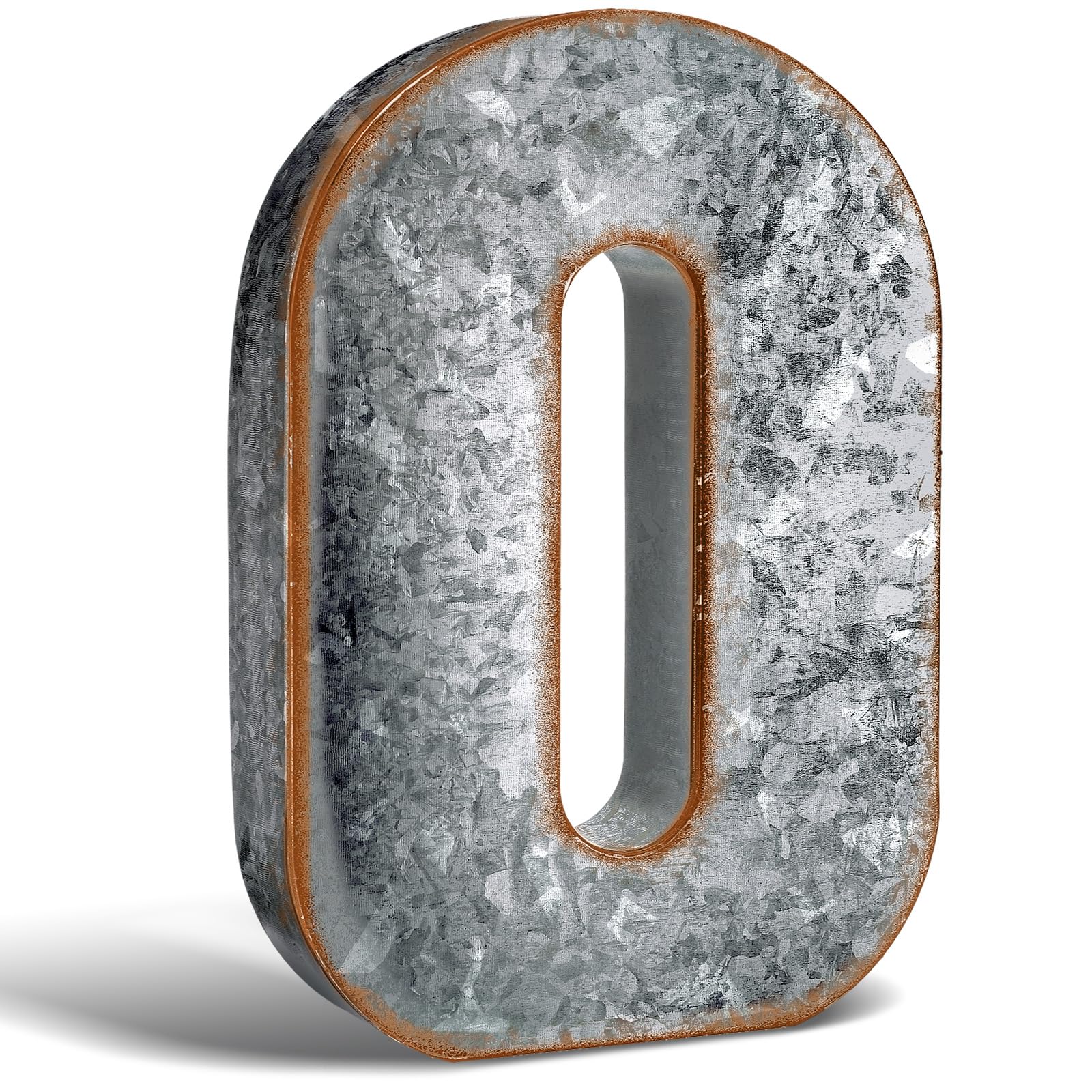 12" Metal Letter O Wall Decor Large Galvanized Letter 3D Signs Shelf Decoration Hanging or Freestanding Vintage Industrial Decor for Home Office Bookshelf Farmhouse Kitchen Apartment