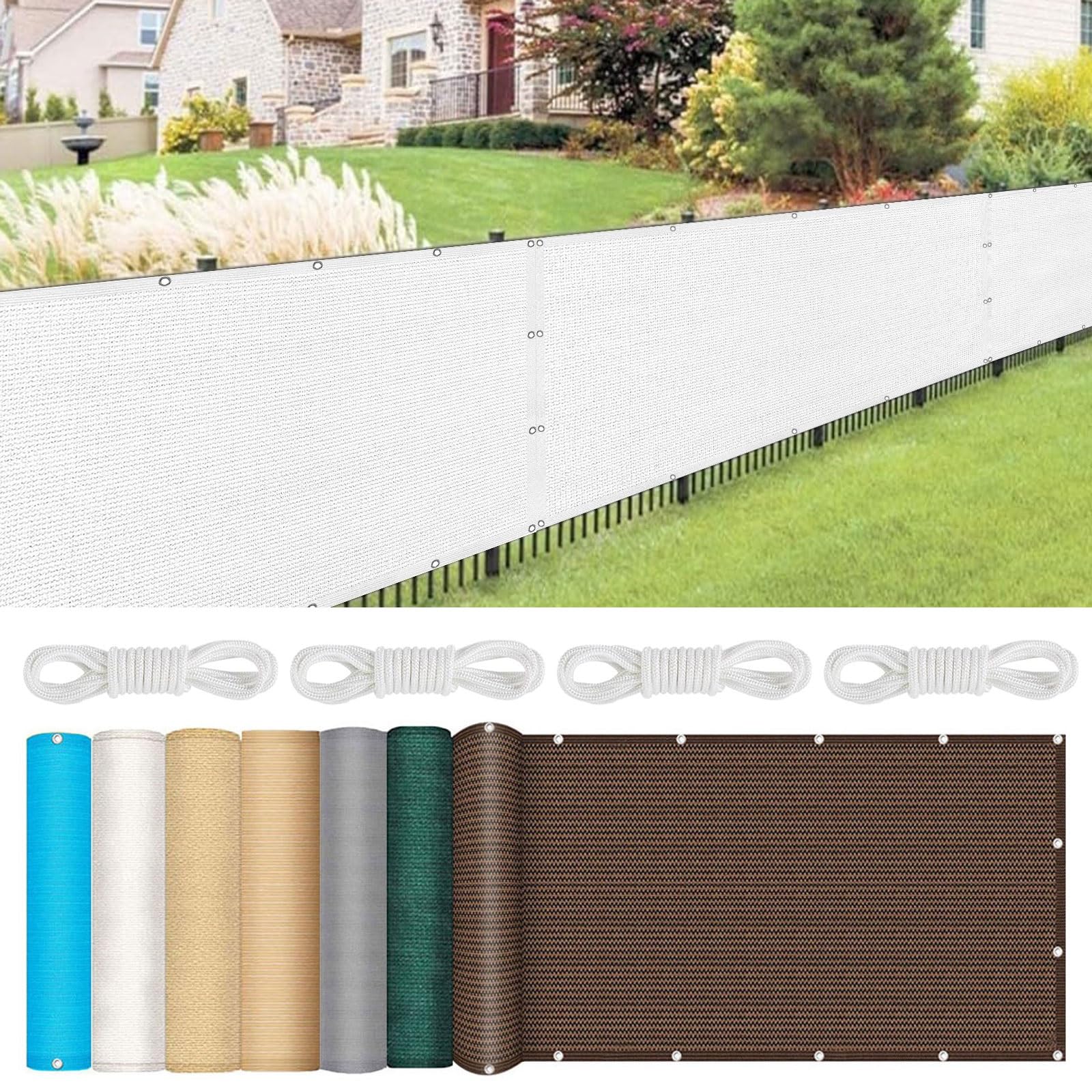 Balcony Privacy Screen 110 x 400 cm Ventilated UV Protection Sun Wind Windbreak Net Fence Sunshade with Eyelets & String for Backyard Patio Porch, White