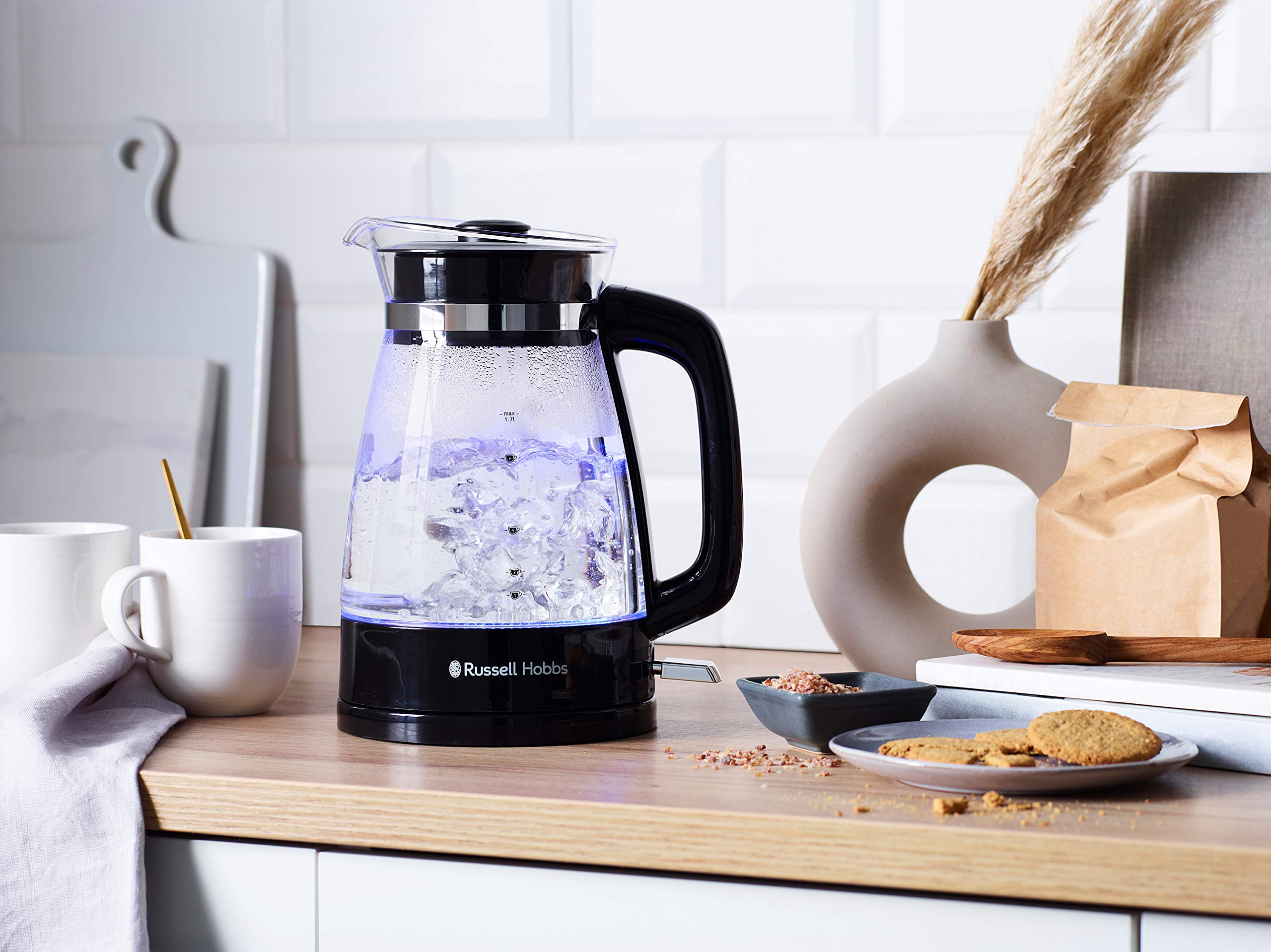 Russell Hobbs Toaster Textures+ 850W schwarz 22601-56 & Wasserkocher Glas Classic Design 1,7l 2400W 26080-70