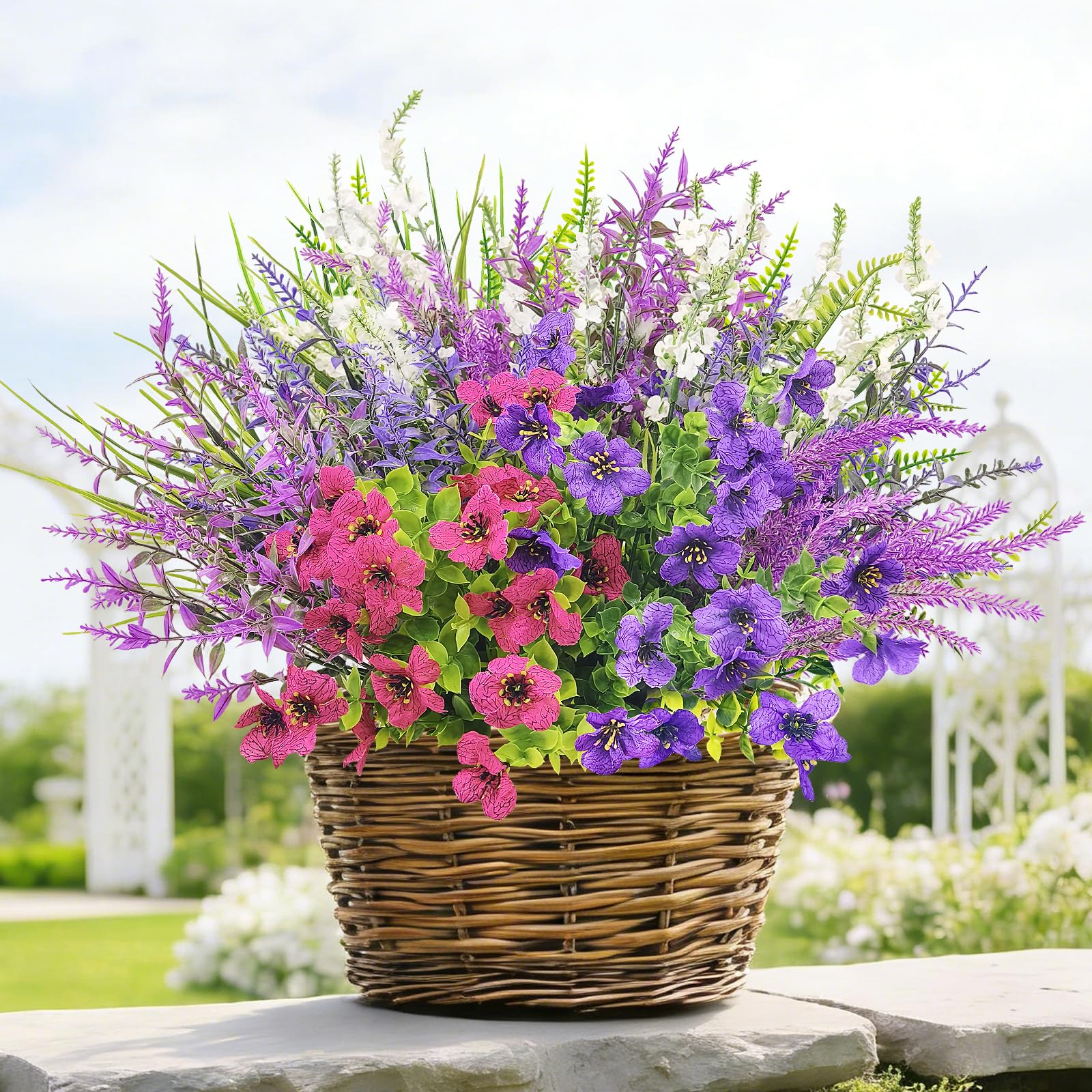 SHEPIN 9 Bündel Kunstblumen für Draußen, Künstliche Blumen Outdoor Wetterfest Balkonpflanzen Petunien Balkonblumen Seidenblumen Wie Echt Kunstpflanze