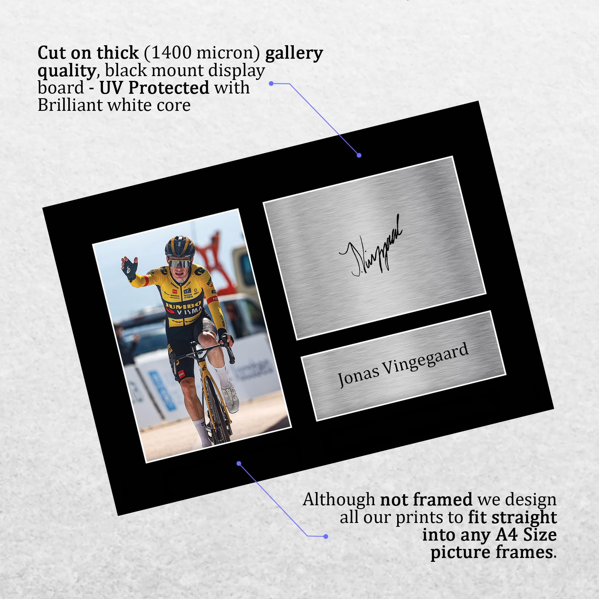 Jonas Vingegaard Affiche Encadrée Avec Autographe De Cycliste De Course Sur Route Format A4