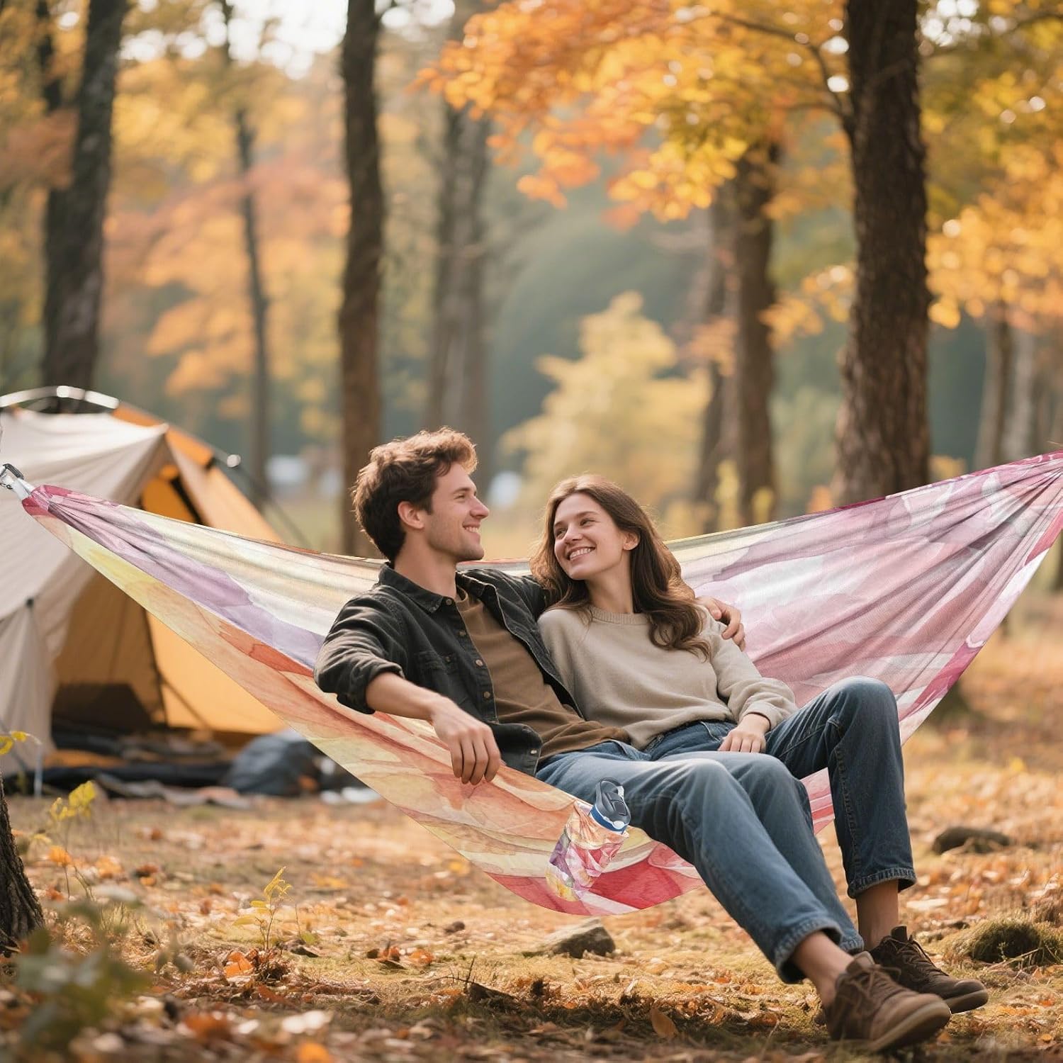 ALAZA Rose Flower Watercolor Camping Hammocks Single or 2 Person 500 lbs Portable Parachute Travel Hammock w/Tree Straps for Hiking Backpacking Indoor Outdoor