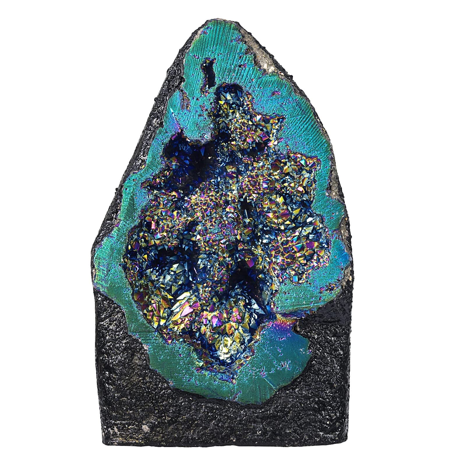 KYEYGWO Titanium Coated Natural Crystal Raw Geode Stone