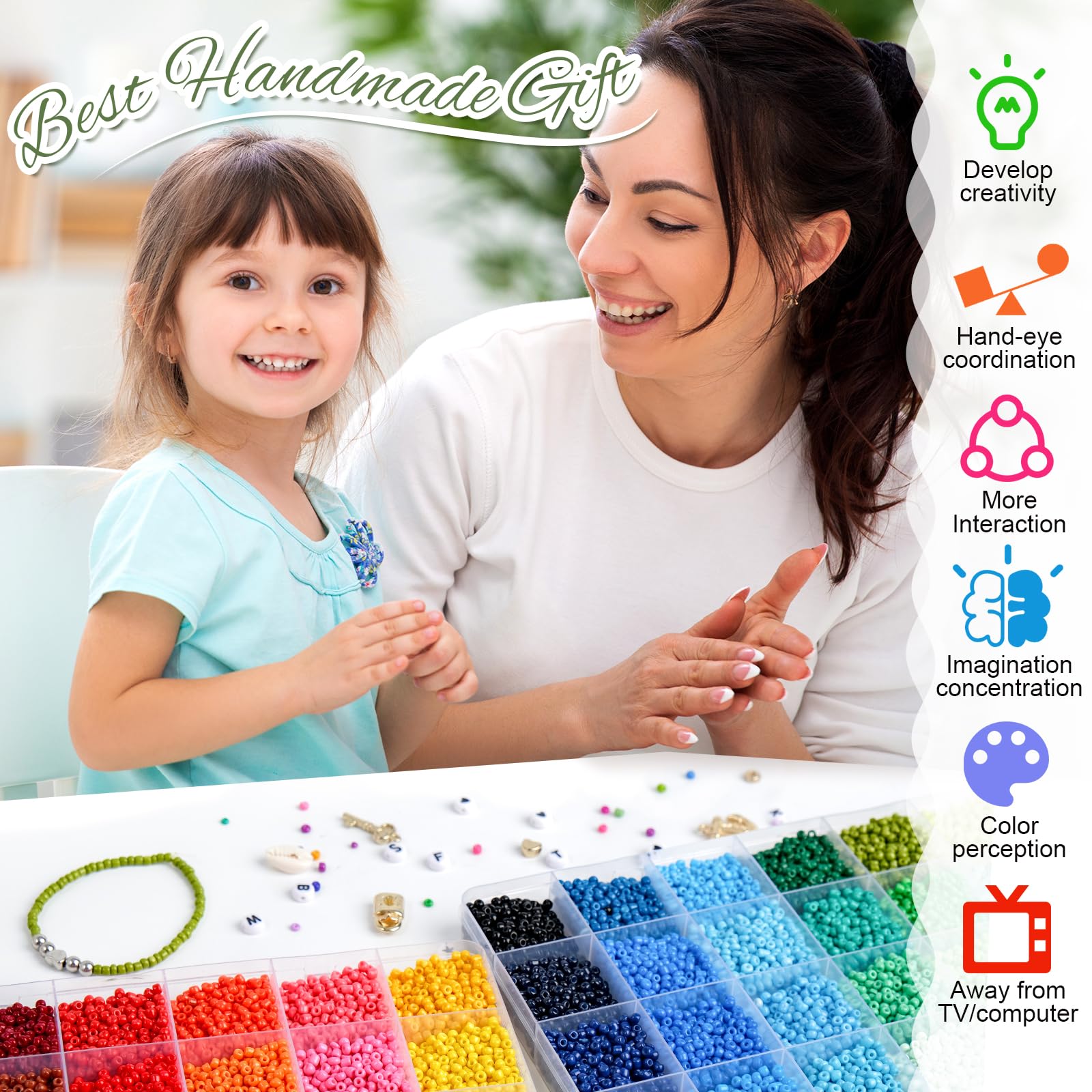Ruby 3mm Perline Braccialetti, 16000 Pezzi Perline per Braccialetti con 300 Lettere Kit Braccialetti Palline Fai da Te, Kit Bracelet Regalo per Bambini e Adulti a Natale, Feste, Ricompense, ECC.