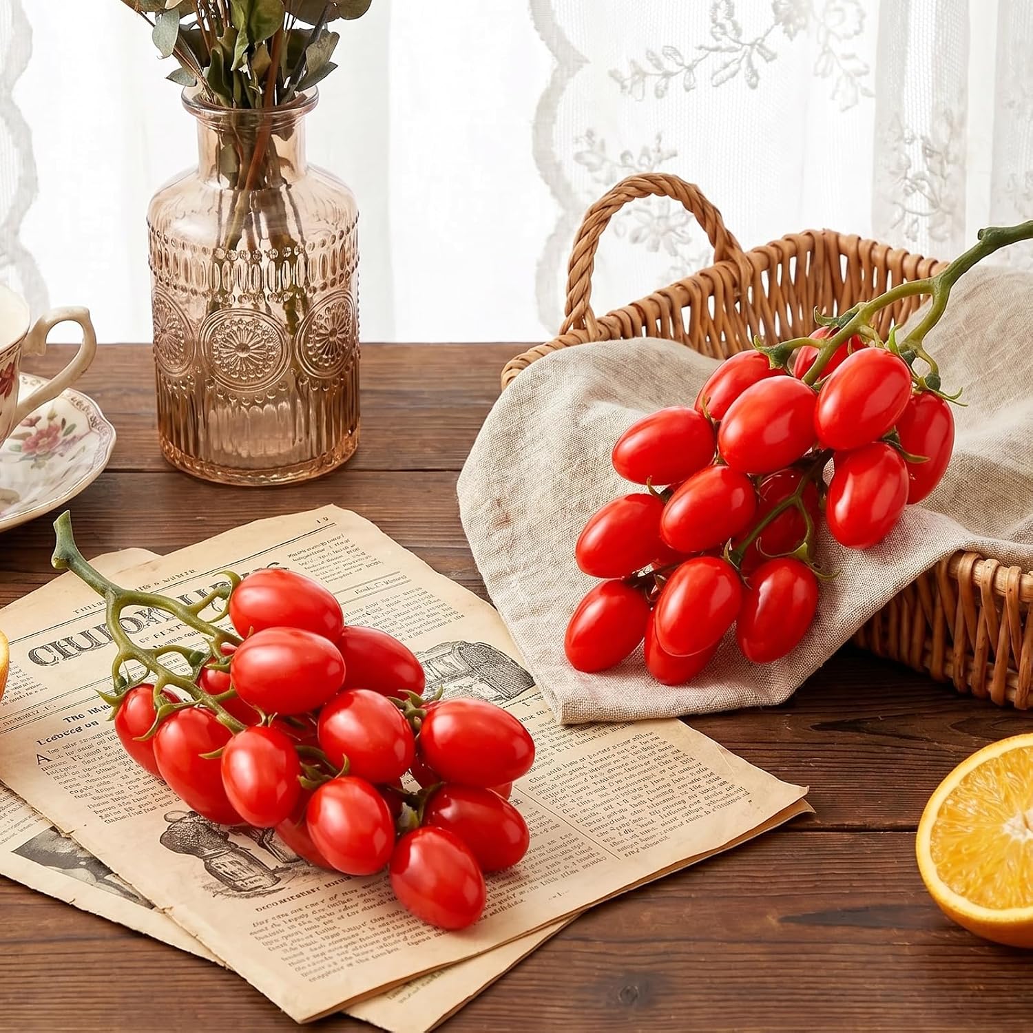 Gresorth 2 Pack Artificial Red & Yellow Cherry Tomatoes Decoration Fake Tomato for Home Kitchen Party Christmas