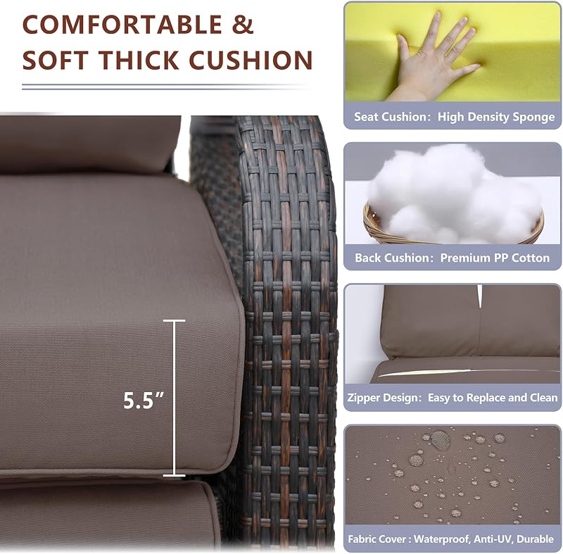 ATR ART TO REAL Outdoor Recliner, Outdoor Wicker Recliner Chair with 5.5'' Thickness Cushions, Automatic Adjustable Rattan Patio Chaise Lounge Chairs, Aluminum Frame, Anti-UV and Rustless (Dark Brown) image 4