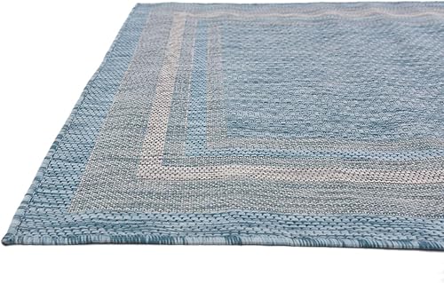 Vista 184 de Unique Loom - Colección Outdoor Border - Tapete para exteriores de borde suave - 5 pies 3 pulgadas x 8 pies, rectangular, azul/marfil azu/marfil
