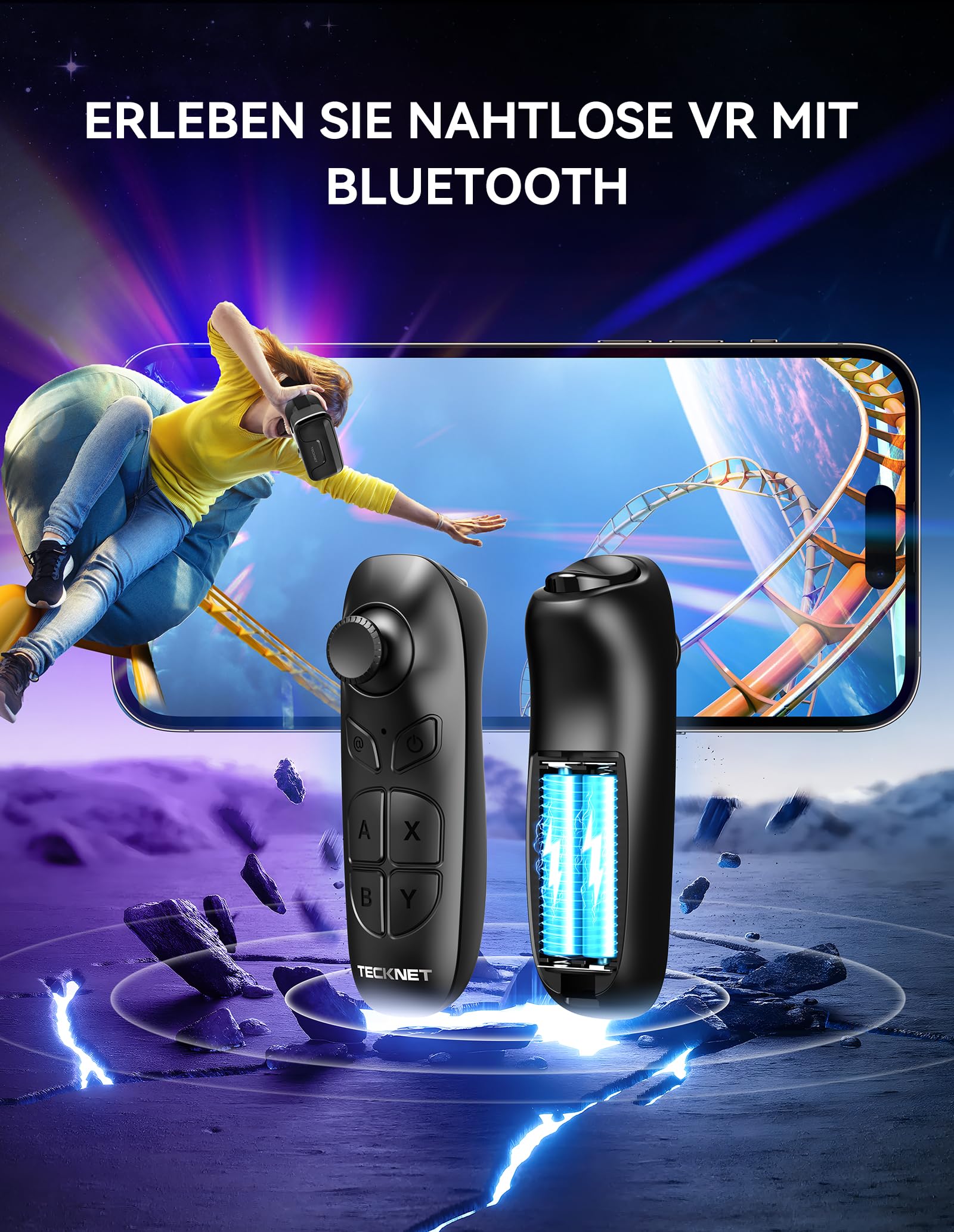 TECKNET Lunettes de réalité virtuelle 3D pour téléphones portables, avec HD 110° FOV, anti-lumière bleue et verres réglables, compatibles avec iPhone, Samsung et smartphones Android (4,7-7,2")