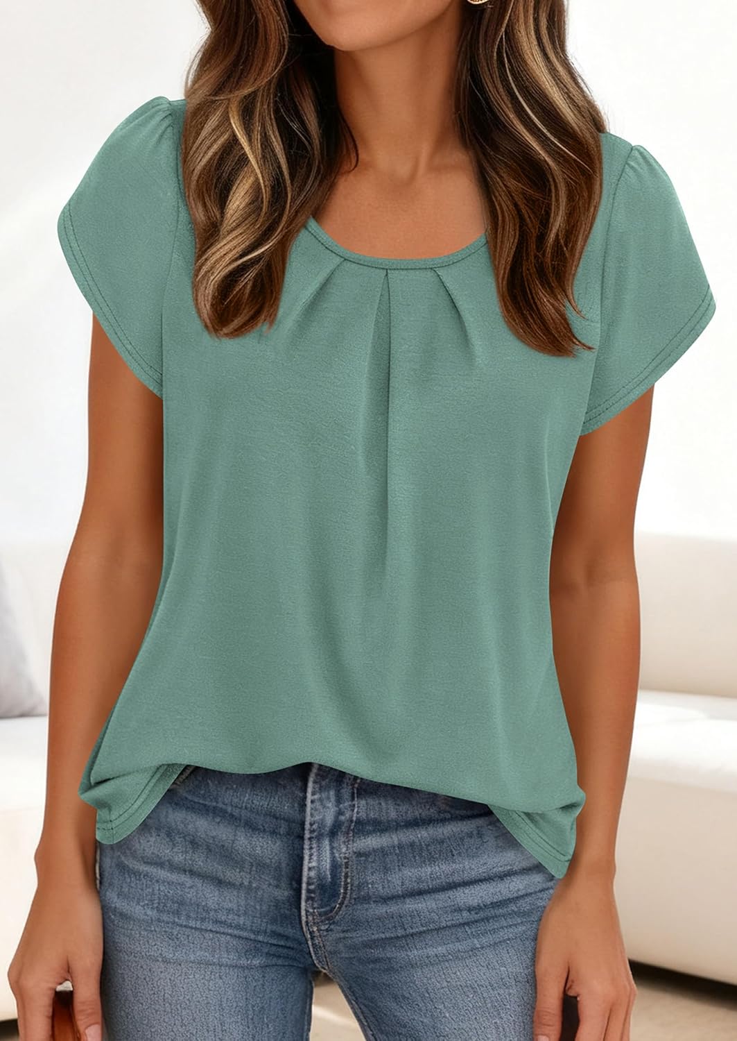 PRETTYGARDEN Womens Tops Dressy Casual Summer 2026 Short Sleeve Blouses Crew Neck Pleated Basic T Shirts Spring Clothes - Image 6