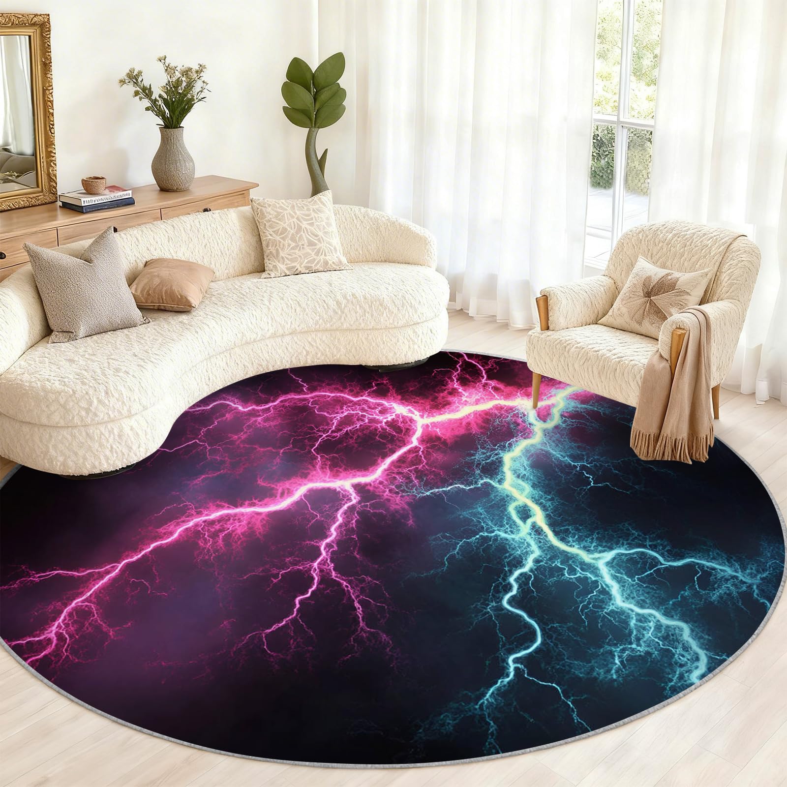 Tapis rond éclair antidérapant et lavable pour chambre 1,2 m