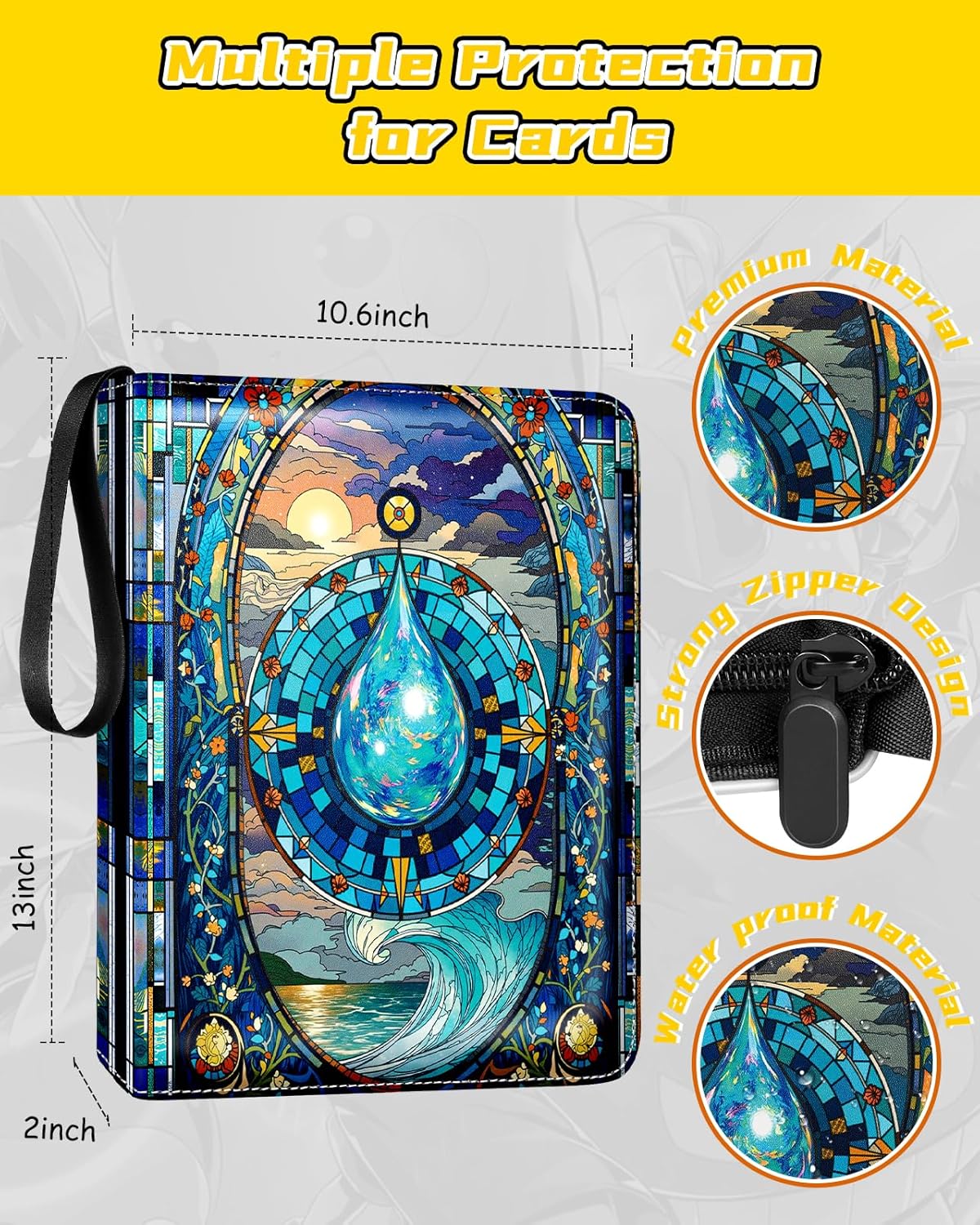 for 9 Pocket Card Binder for MTG, TCG, Game Cards Holds 900 Cards - Large Capacity Trading Card Collection Album Folder with Zipper for Men Boys Teens Water Design for Sports Card