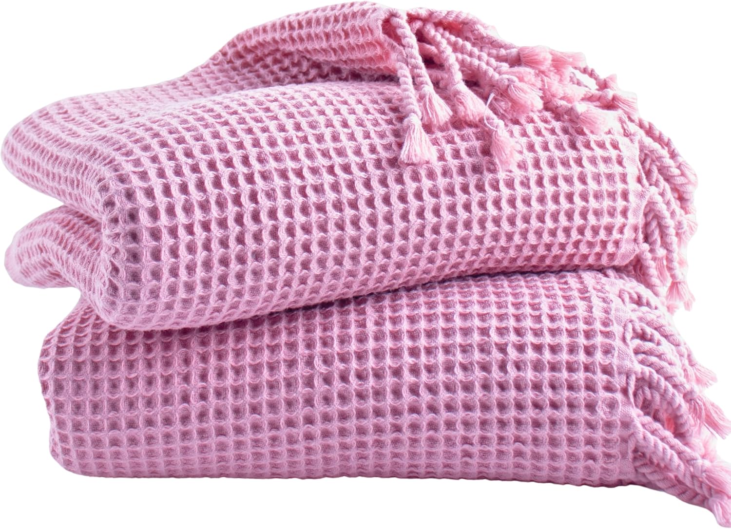PÜSKÜL 2-Piece Luxury Turkish Beach Towels Waffle Weave | Natural 100% Turkish Cotton Towels | Soft Absorbent Sand-Free Quick Dry Lightweight Peshtemal | Oversized Bath Sheet Towel 35x70 (Light Pink)