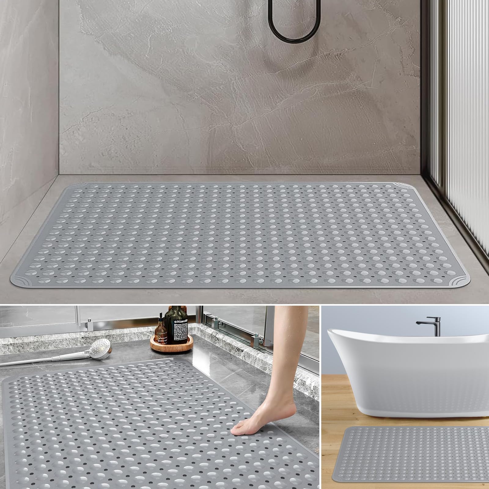 Duschmatte rutschfest 90x60cm, Duschmatten aus TPE rutschfeste Duschmatte Maschinenwaschbar Dusche Antirutschmatte mit Saugnäpfen Duscheinlage rutschfest für Badewanne und Duschraum