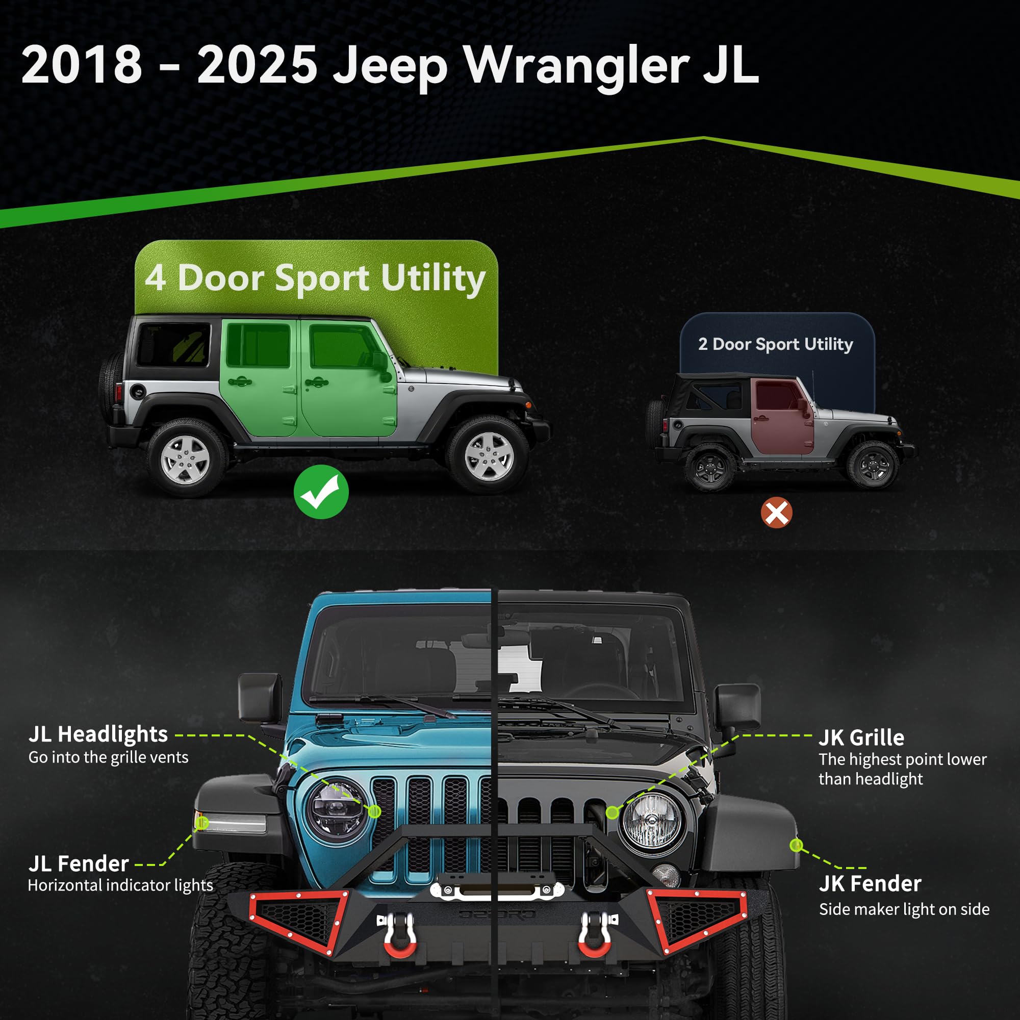 Running Boards Compatible with 2018-2025 Jeep Wrangler JL 4 Doors, 6