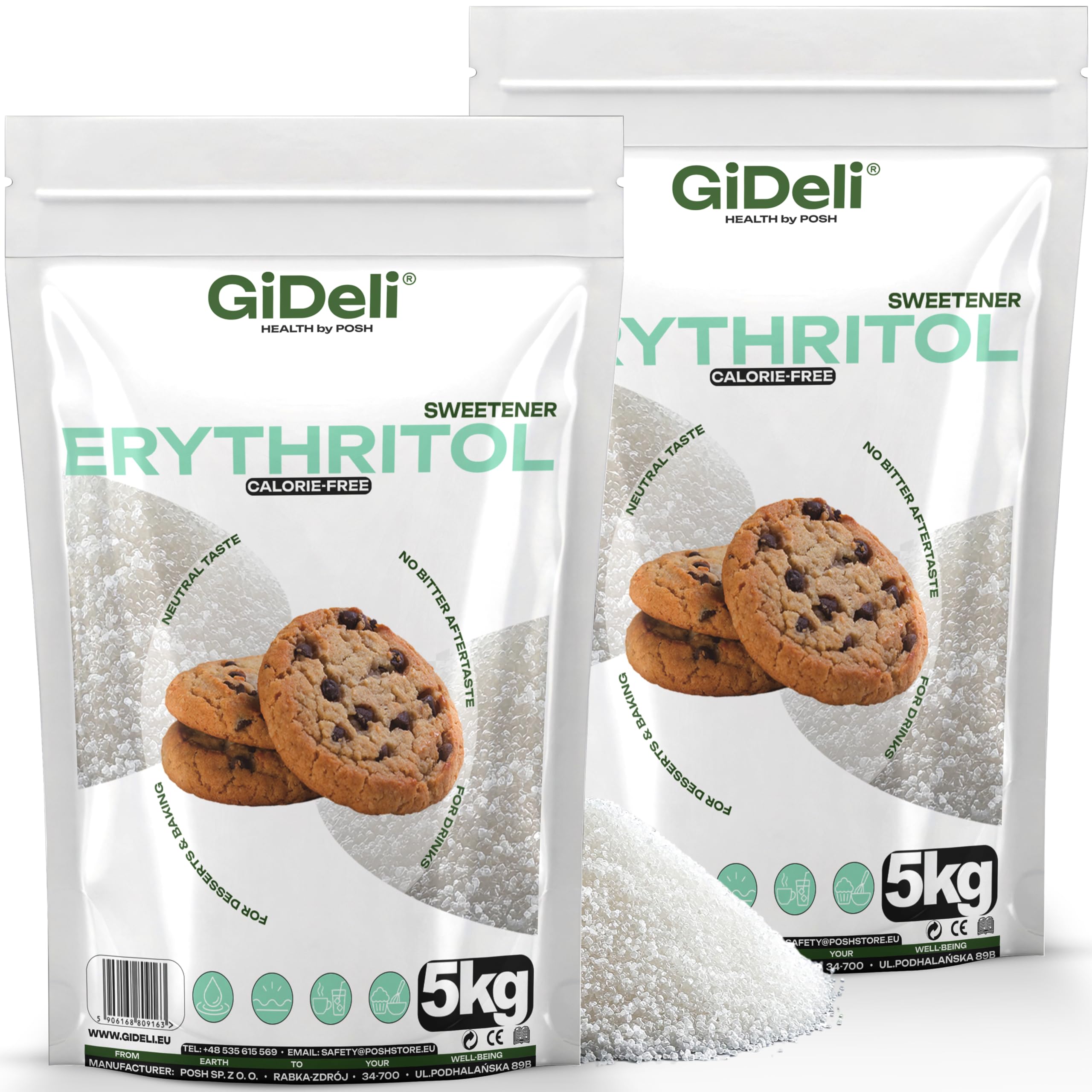 GiDeli Erytrytol 10 kg, 2 Torby po 5 kg - Słodzik Krystaliczny 0 Kalorii