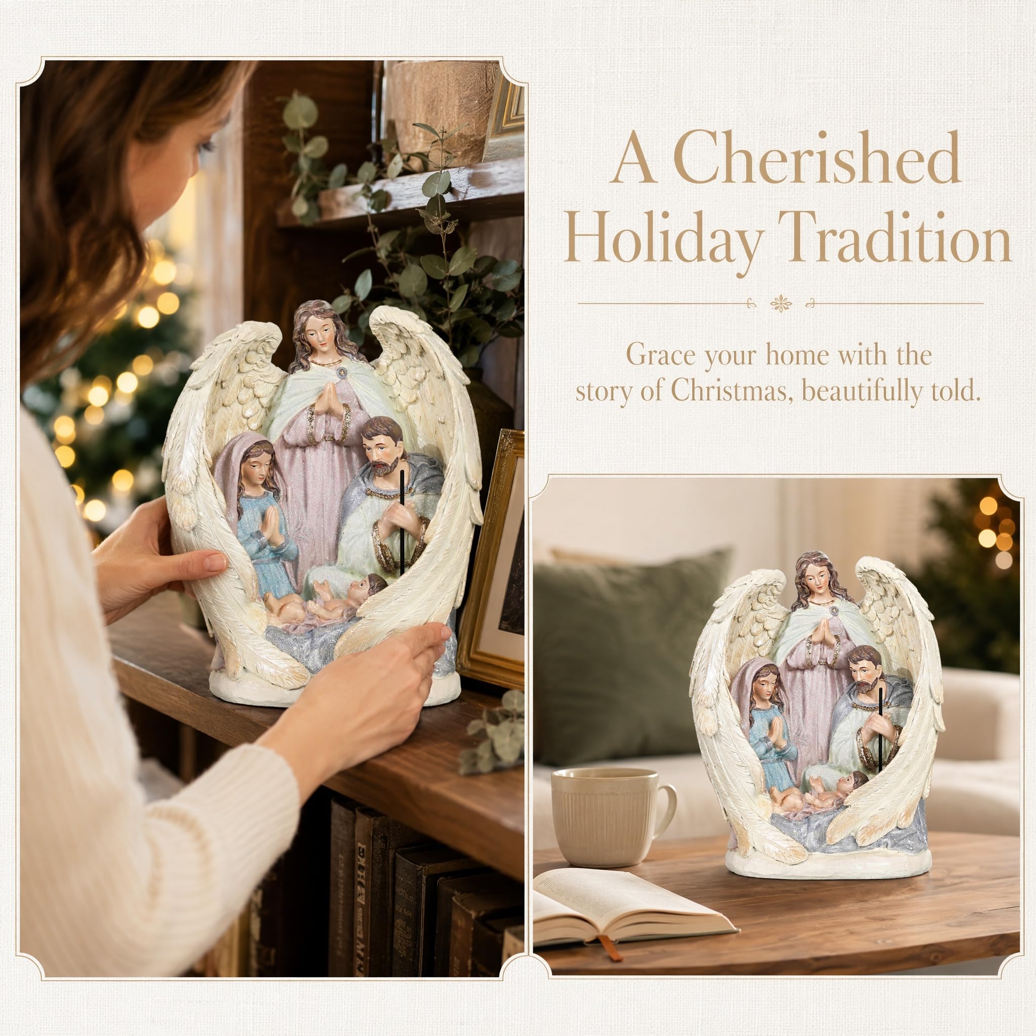 Oinas Statuetta della Sacra Famiglia 25,4 cm, decorazione natalizia – La nascita di Gesù Cristianesimo Resina Home Religious Decor