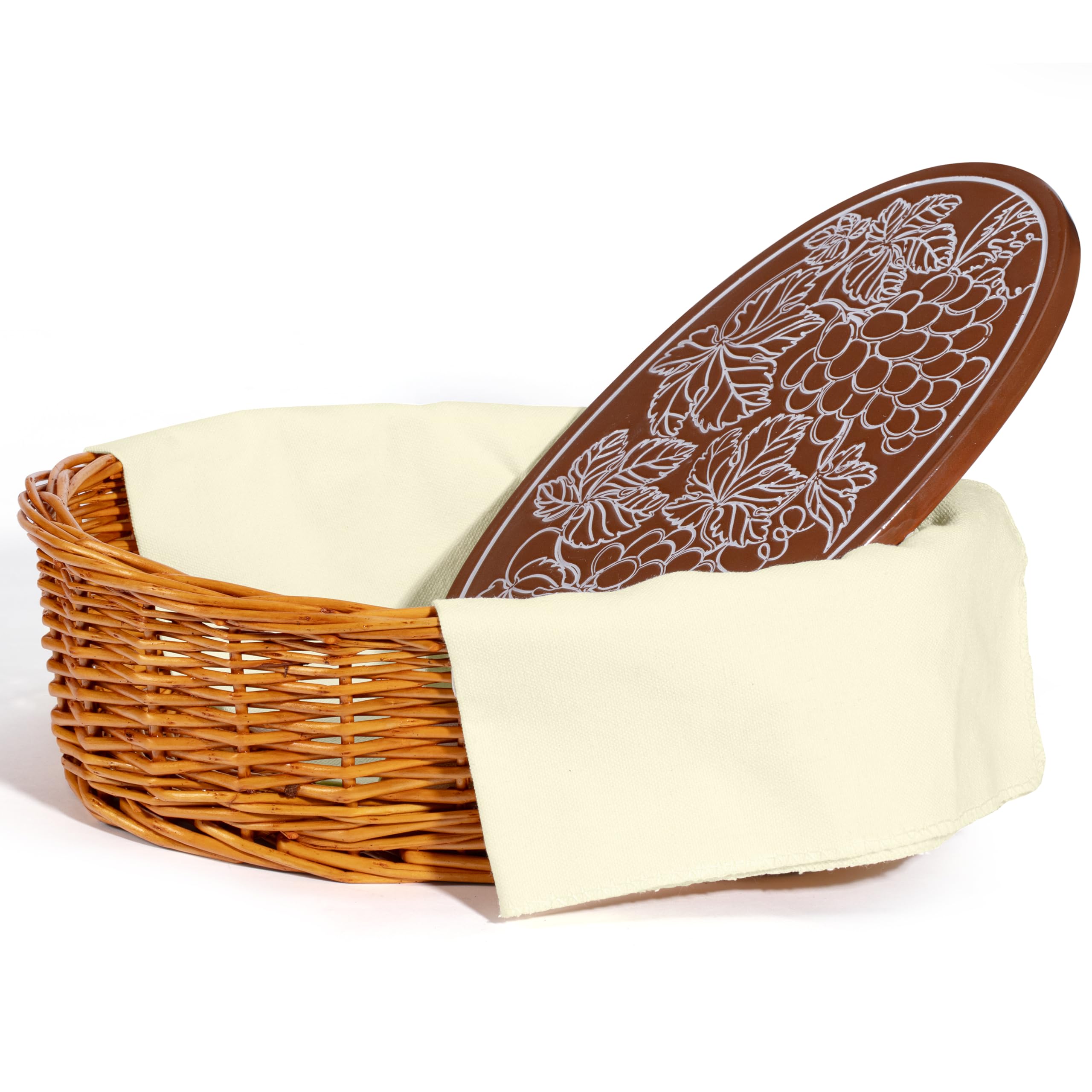 Crizy raccrs Natural Basket with Warming Stone and Cloth Cover for Serving Sourdough Bread, Fruits, Snacks, Bakers Gift for Kitchen, House Warming Gift - Willow weaving