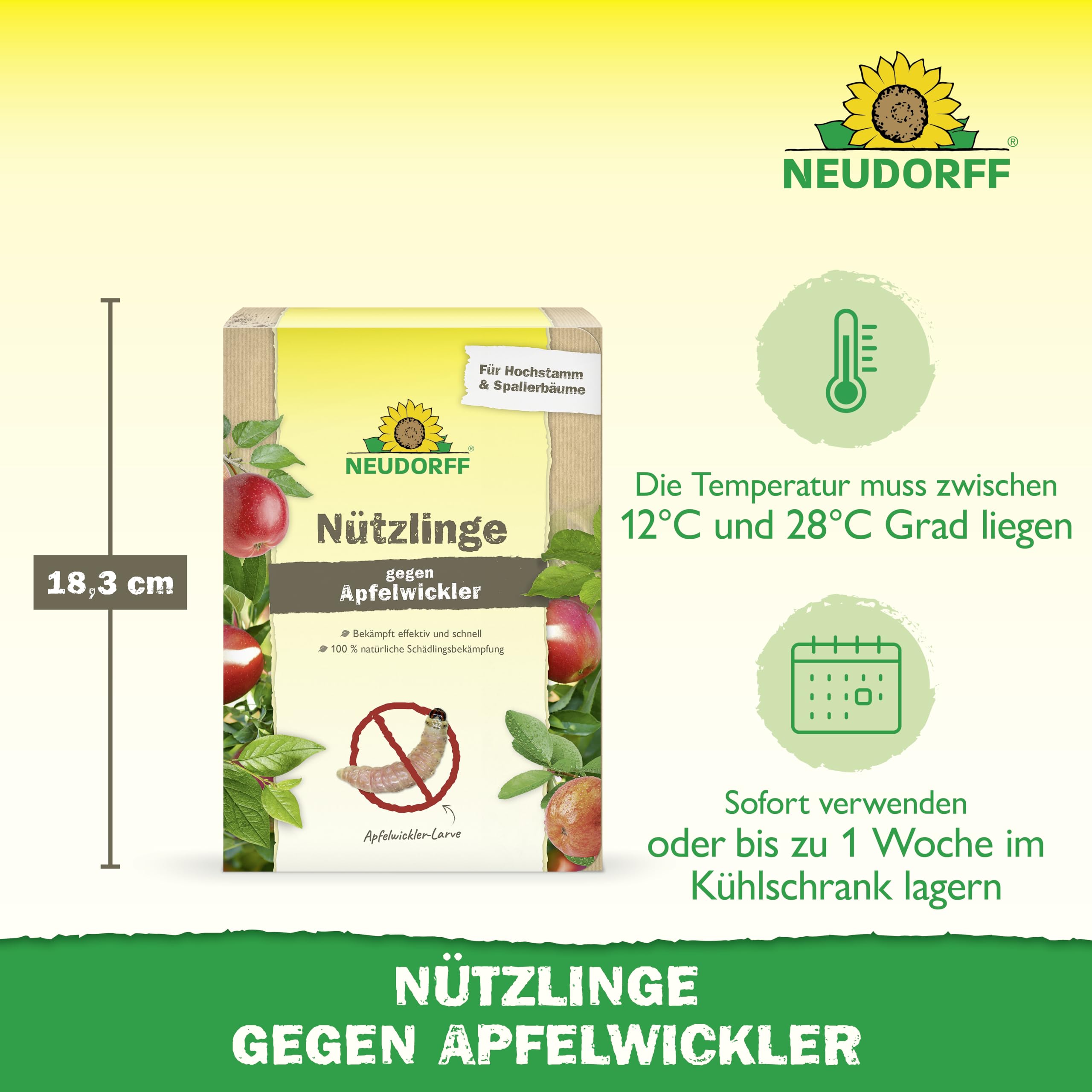Neudorff Nützlinge gegen Apfelwickler – 5 Mio. SF-Nematoden zur natürlichen und schnellen Bekämpfung von Apfelwickler-Larven. Für 5 Apfelbäume