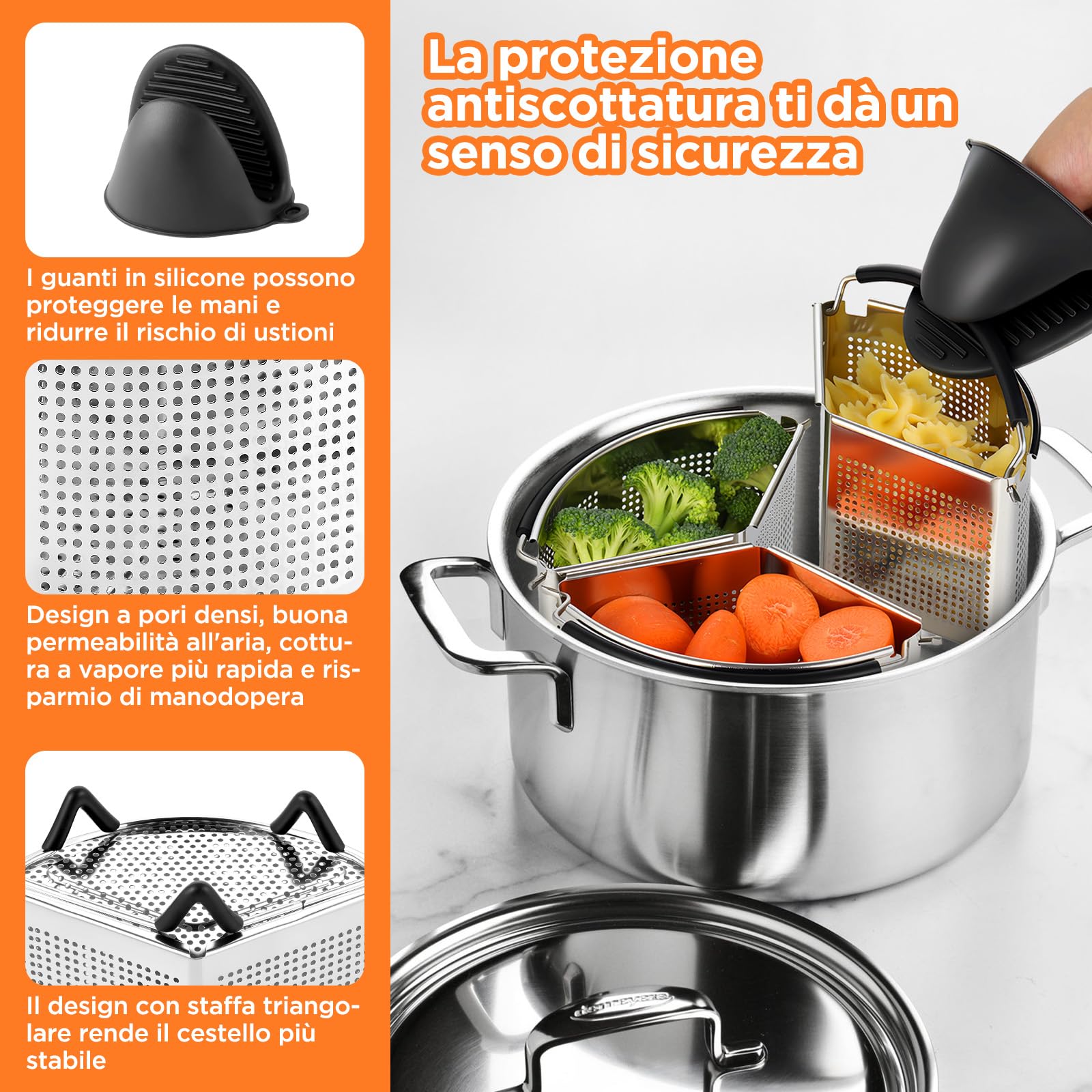 Set 3 Separatori In Acciaio Inox Da 22 Cm Per Pentole, Per Cuocere Pasta, Verdure E Uova Insieme, Risparmia Energia E Spazio