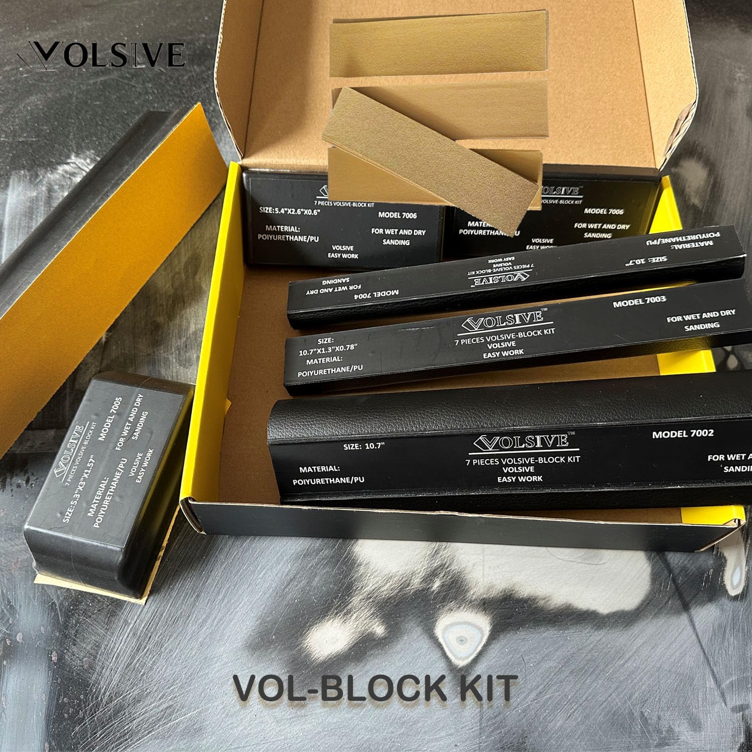 Kit di 7 blocchi abrasivi PSA, set di blocchi abrasivi per carrozzeria auto, con 20 fogli di carta vetrata autoadesivi, flessibili per vernice automobilistica e lavorazione del legno mobili con sabbia