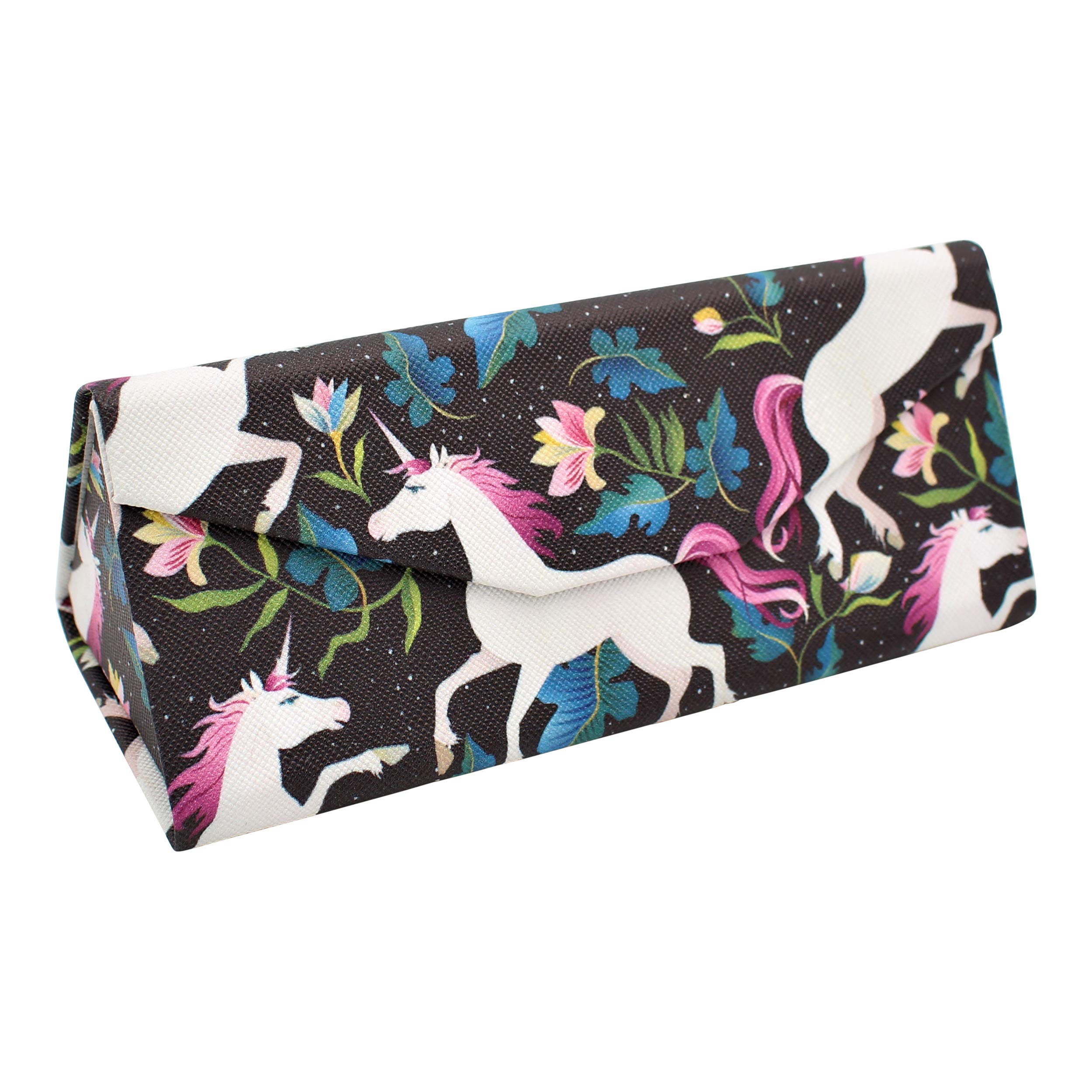 Real Sic Women's Unicorn (Black) Adorable Animal Glasses Case - Magnetic Folding Eco Leather Feel Hard Case For All Glasses, Large