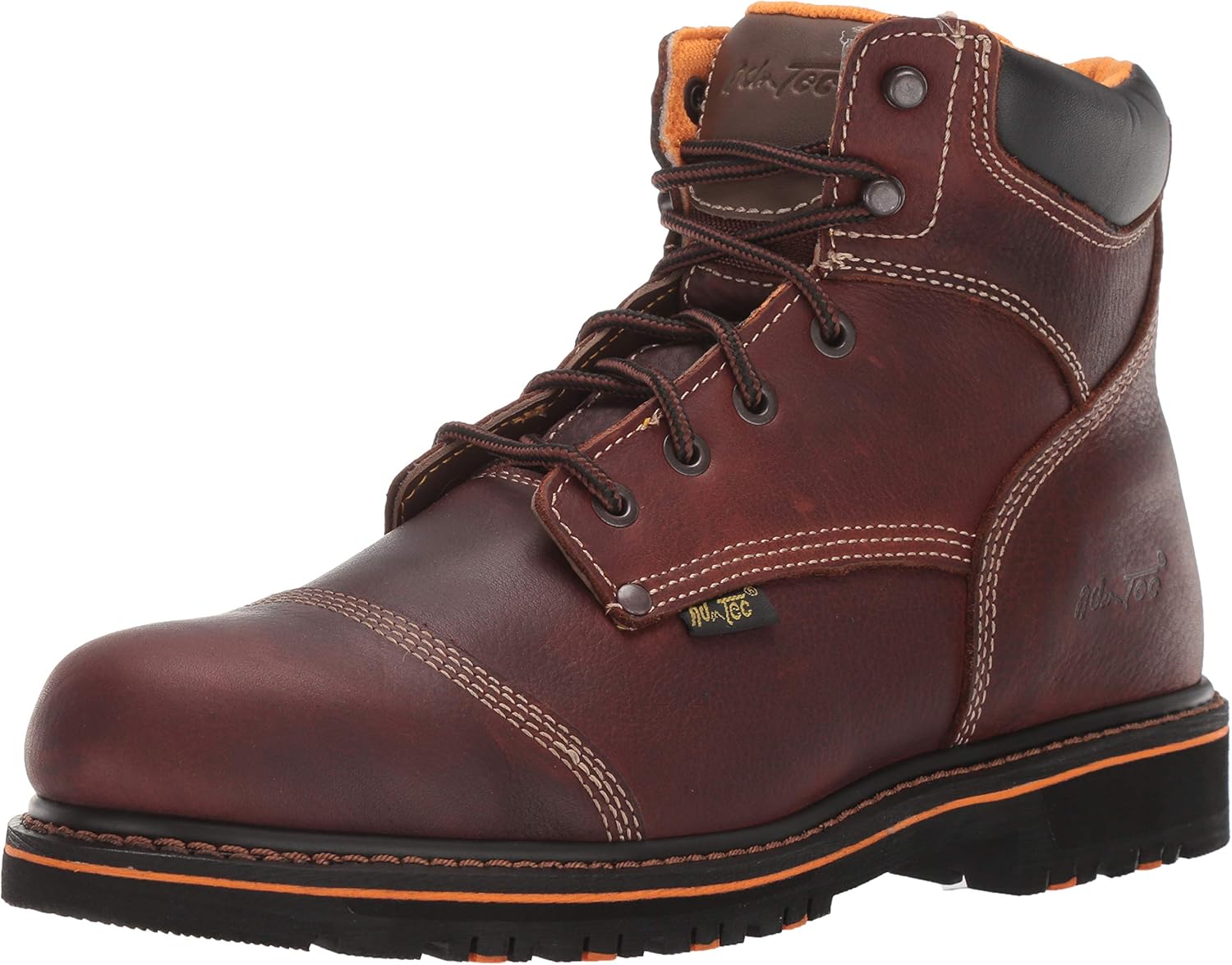 Ad Tec 6in Tumbled Leather Work Boots for Men, Brown - Dual Density Rubber Sole