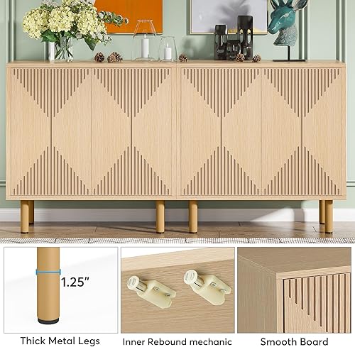 Miniatura 6 de Tribesigns Armario de almacenamiento natural moderno, gabinete de piso independiente, aparador clásico de 59 pulgadas, gabinete de buffet de madera