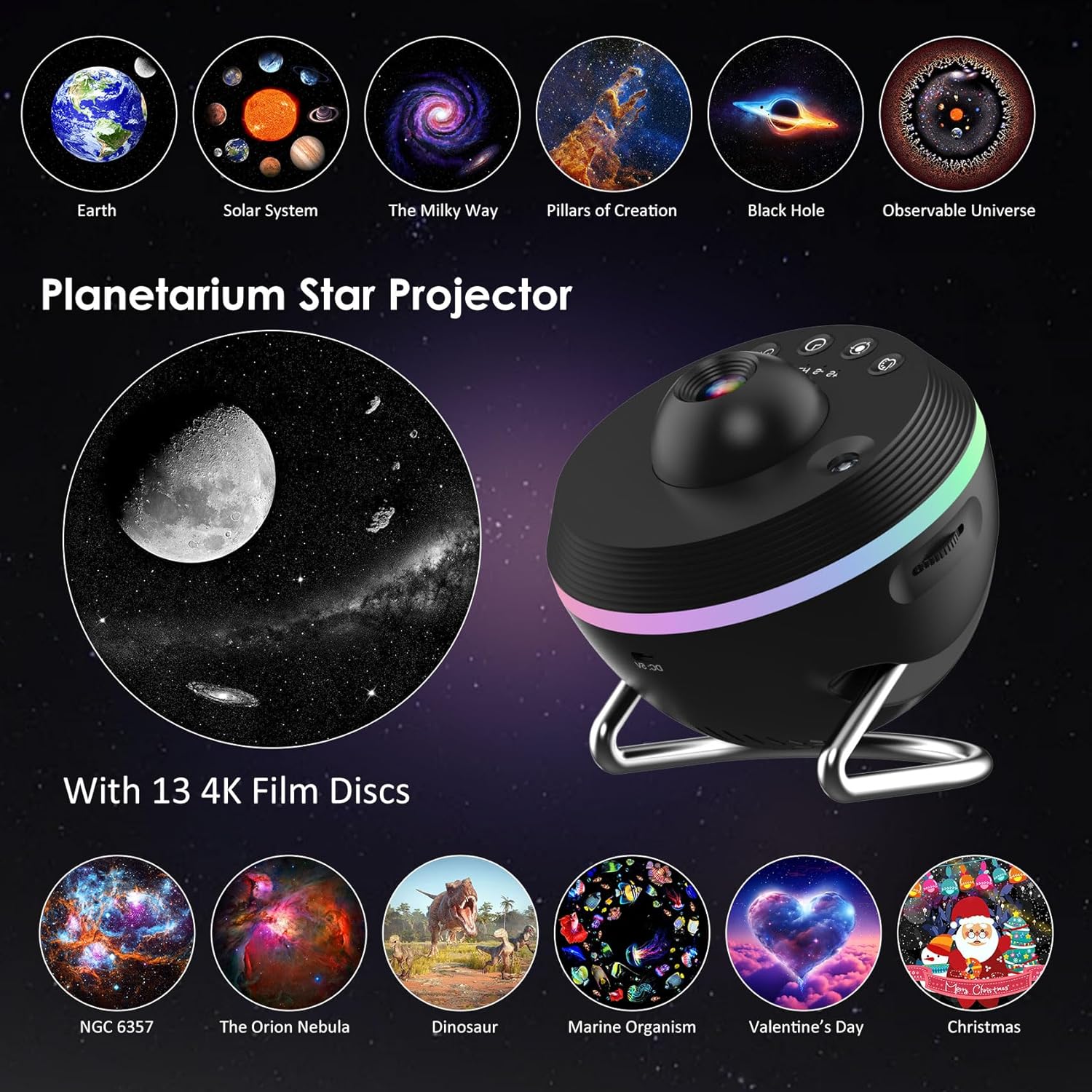Galaxy Projector for Bedroom, 13 in 1 Home Planetarium Projector with Meteor, LED Space Galaxy Lamp, Night Lights Room Decor for Kids Adults Birthdays Christmas Gifts