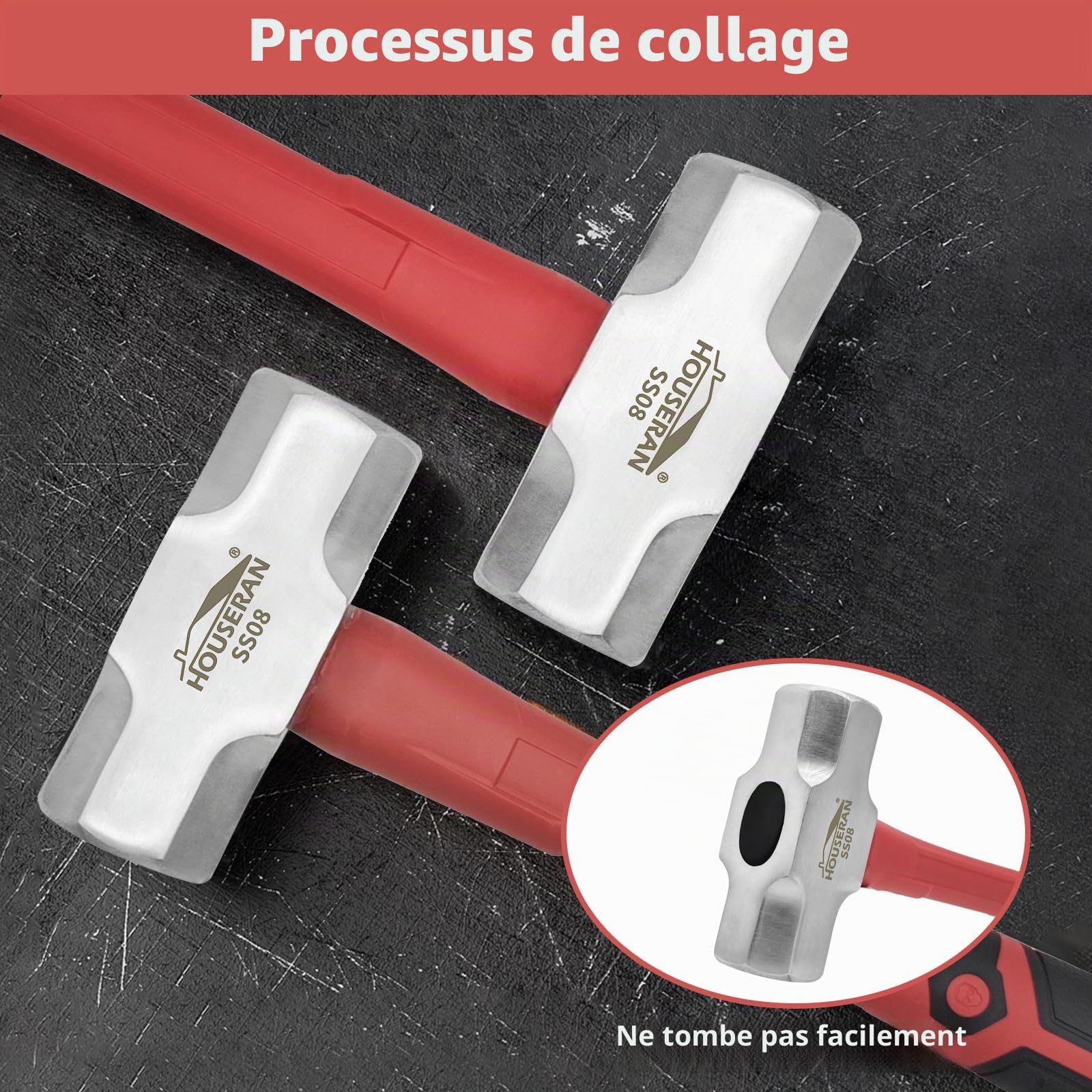 Massette à Main 1,62 kg 3,5 lb Acier Forgé Manche Antidérapant | Masse en acier forgé, manche antidérapant absorbant les chocs. Pour le bâtiment, le jardinage, la démolition et le bricolage.