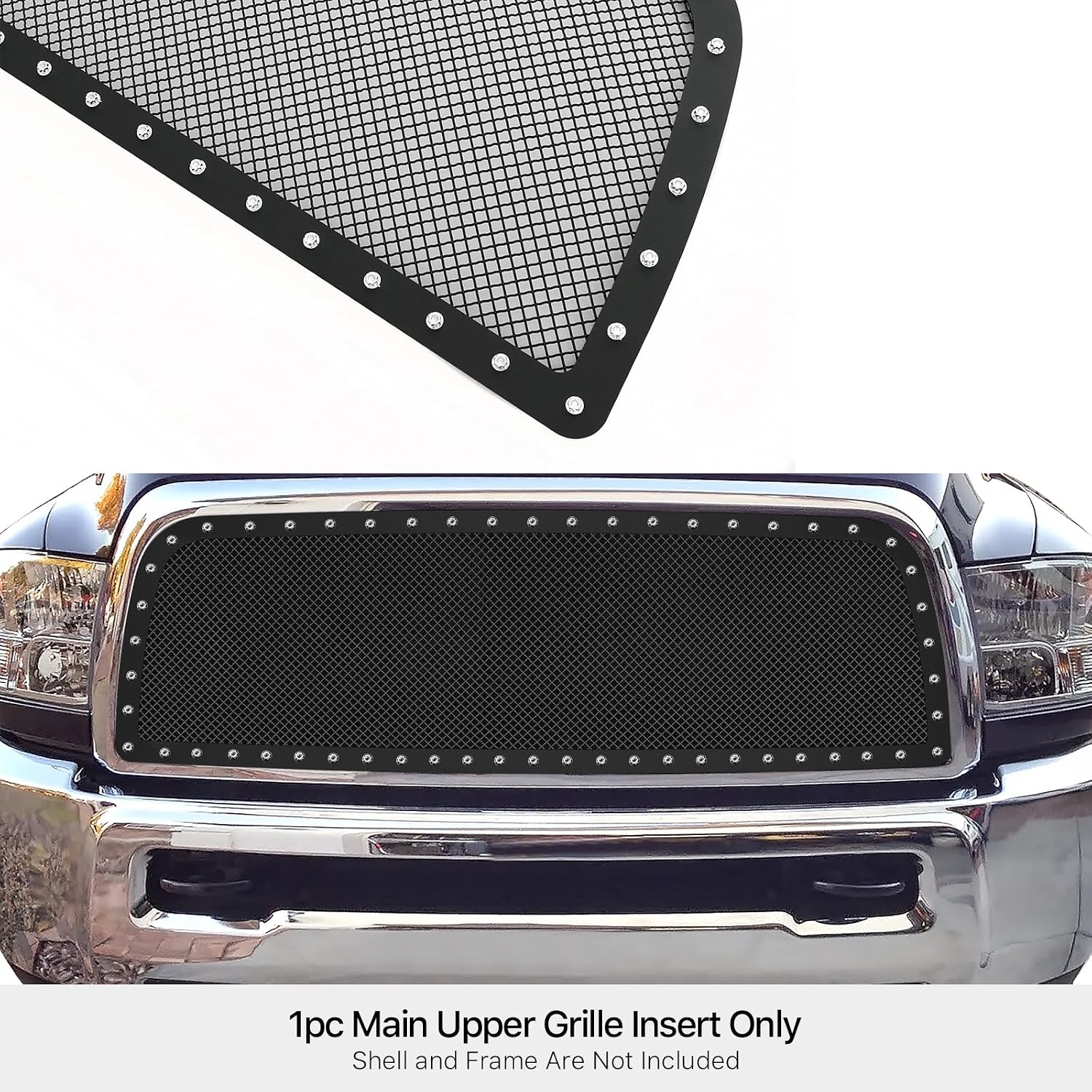 APS Compatible with Ram 2500 3500 2013-2018 Main Upper Stainless Steel Black Mesh Rivet Studs Front Grill Grille Insert DL6330H