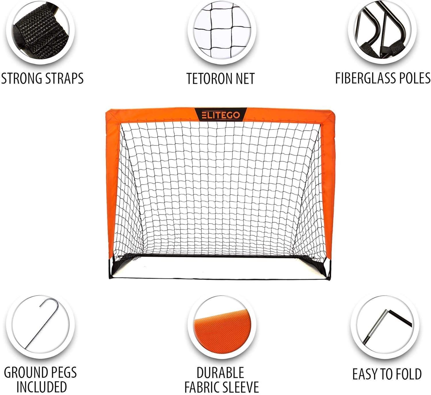 EliteGo Portable Soccer Goal | Instant Pop Up Net | Fiberglass Poles, Sets of 2 (Orange) : Sports & Outdoors