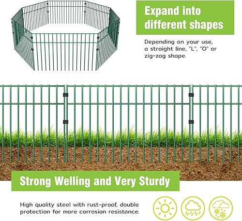 Miniatura 4 de 5 paneles verdes  Valla de barrera de animales, 10 pies de largo x 15 pulgadas de alto, valla sin excavación, valla de perro de animales pequeños,