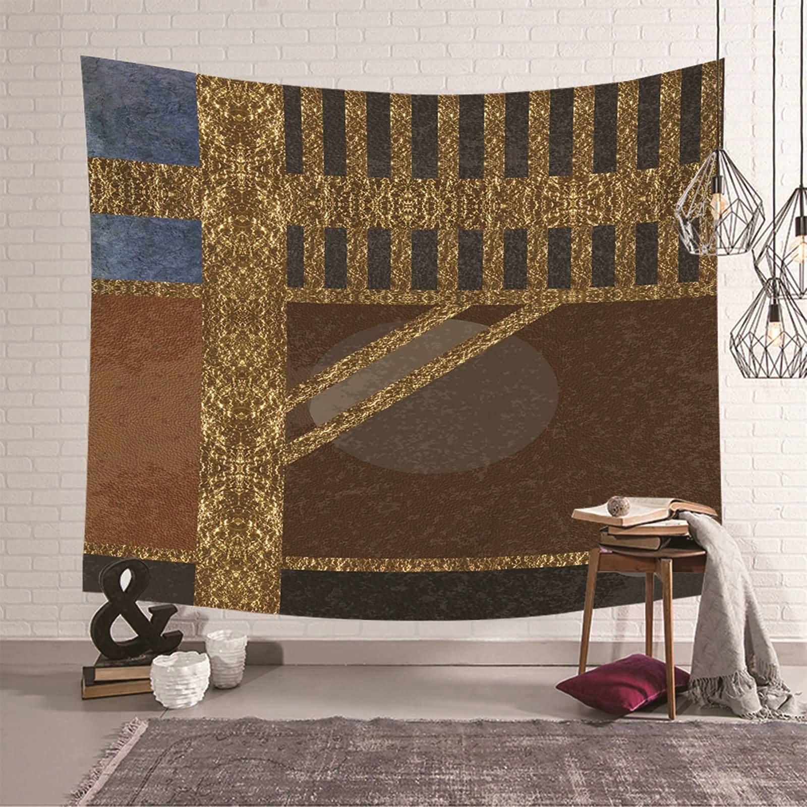 Tapiz de pared KnSam con acabado dorado elegante y geometría decorativa