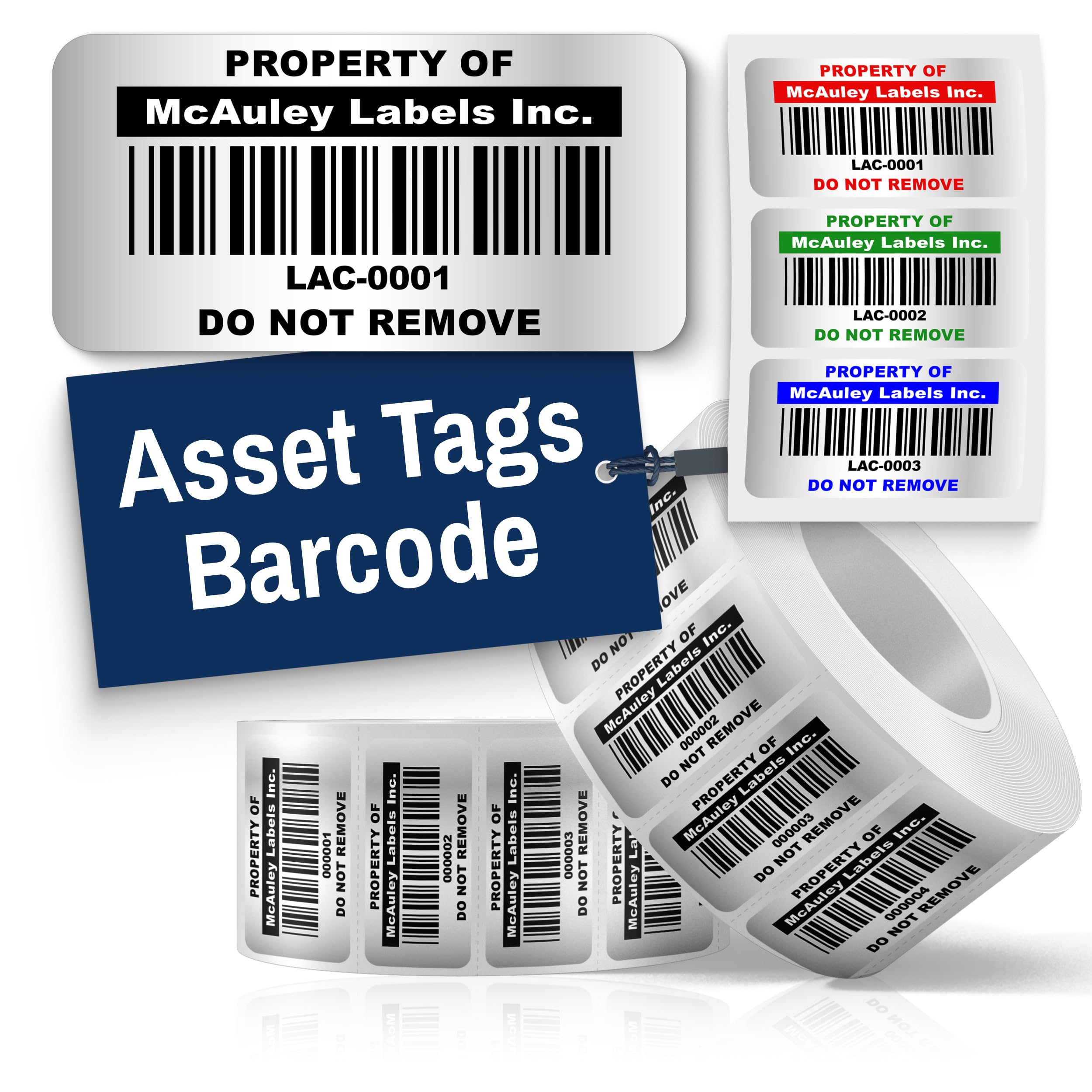 McAuley Labels Custom Asset Tags for Equipment – Numbered, Permanent, Adhesive, Metalized Silver Polyester - Barcode Label - 1.5x0.75 Inches