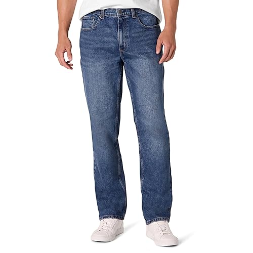 Amazon Essentials Jeans Taglio Dritto Leggermente Elasticizzati Uomo, Grigio Pietra delavé Medio, 30W / 30L