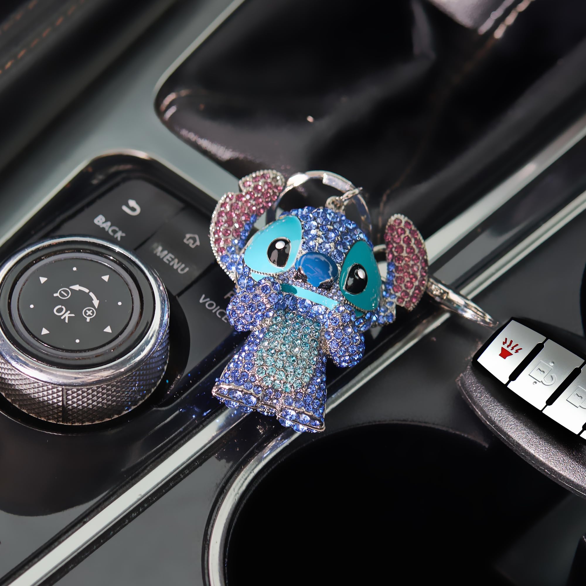 SALLY ROSE Stitch Keychain Official License, Multicolored Pave Crystal Stitch Bag Charm Key Chain, Mother's Day Gifts