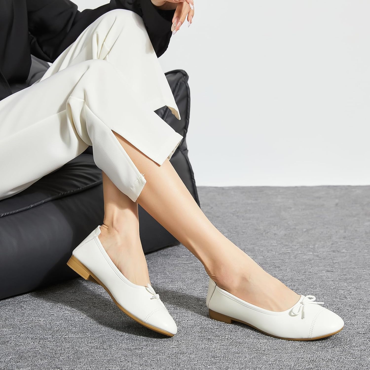 hash bubbie Women's Flats Shoes Black Ballet Flats Foldable PU Leather Comfortable Slip-On Dress Shoes with Bow - Image 7