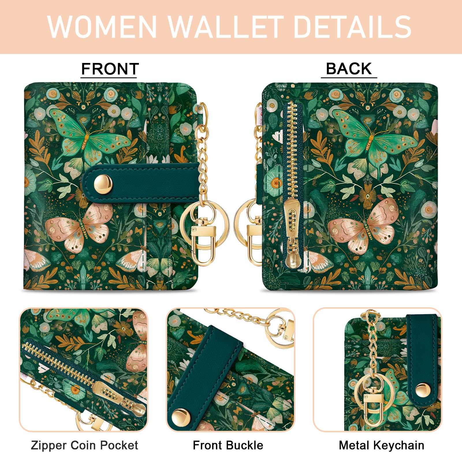 Jogjam Rfid Ladies Wallet, Small Slim Thin Compact Credit Card Women Wallet, PU Leather Bifold Cash Zipper Coin Pocket ID Window for Female