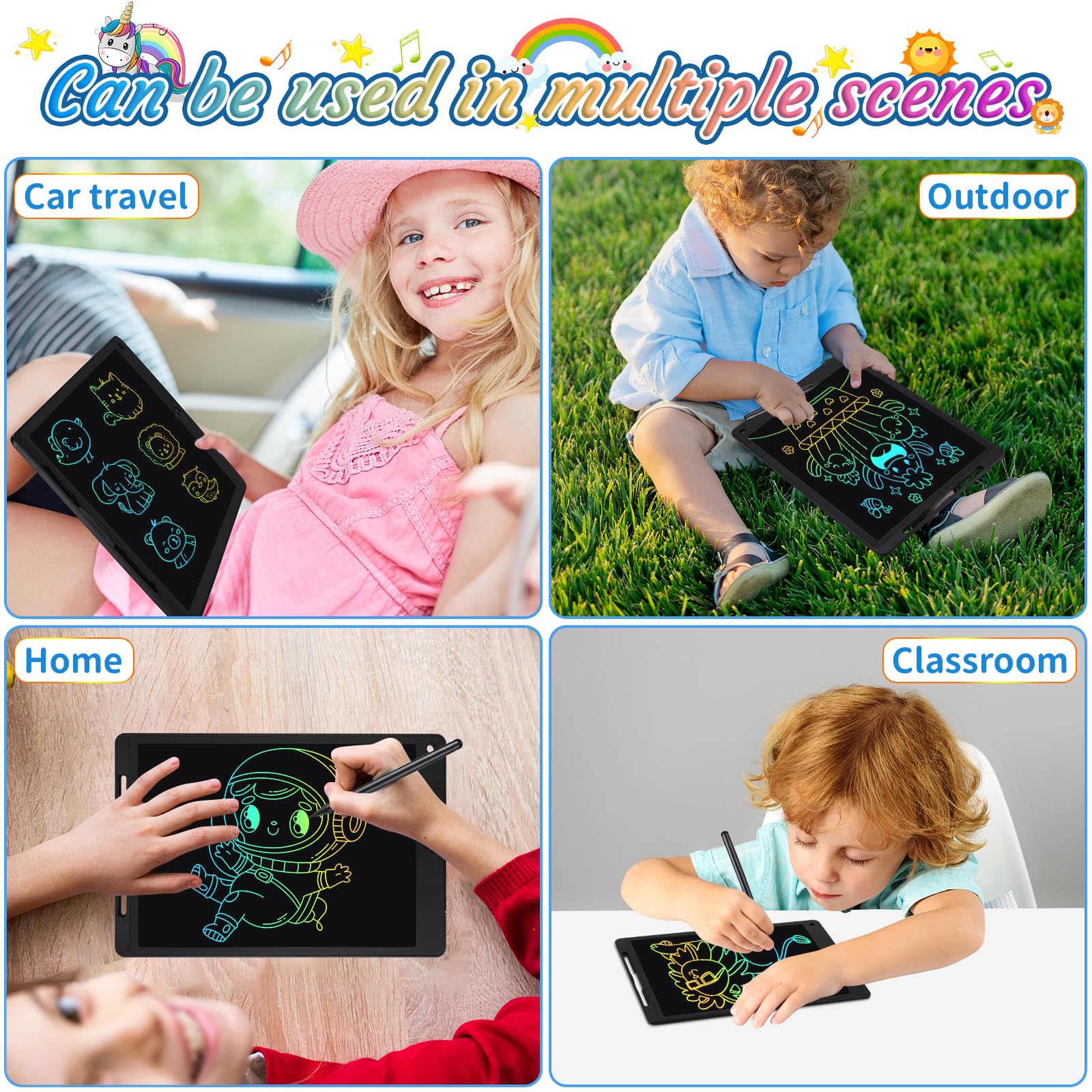 Tablette Dessin Enfant 13 Pouces Écriture LCD avec Bouton Suppression Verrouillage Noir
