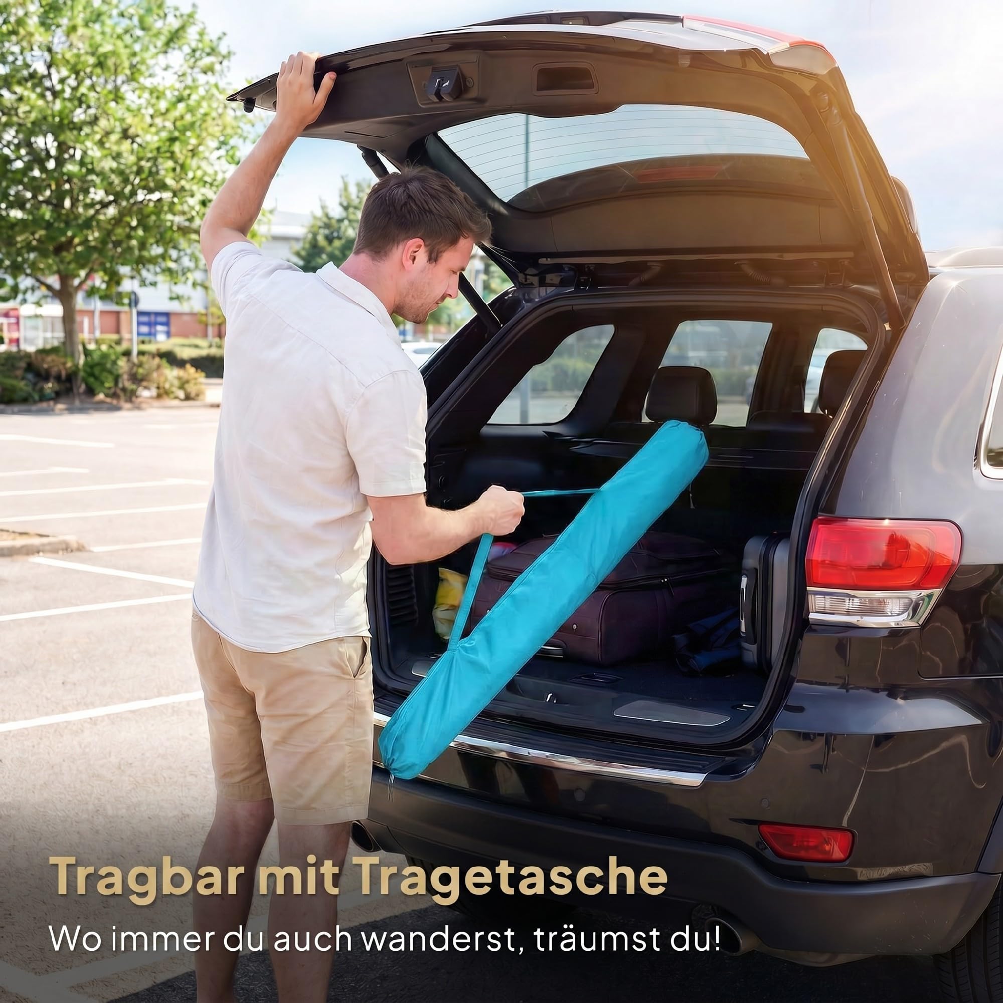 Outsunny Sonnenschirm Strand Ø150 cm Strandschirm mit Sonnenschutz wasserabweisend, Balkon-Schirm mit verstellbarem Neigungswinkel Sandanker, Tragetasche, Gartenschirm für Camping Reisen, Blau