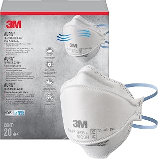 3M Aura 9205+ N95 Respirator Masks, Flat Fold Lightweight Particulate Respirator, Non-Valved, 20 Pack