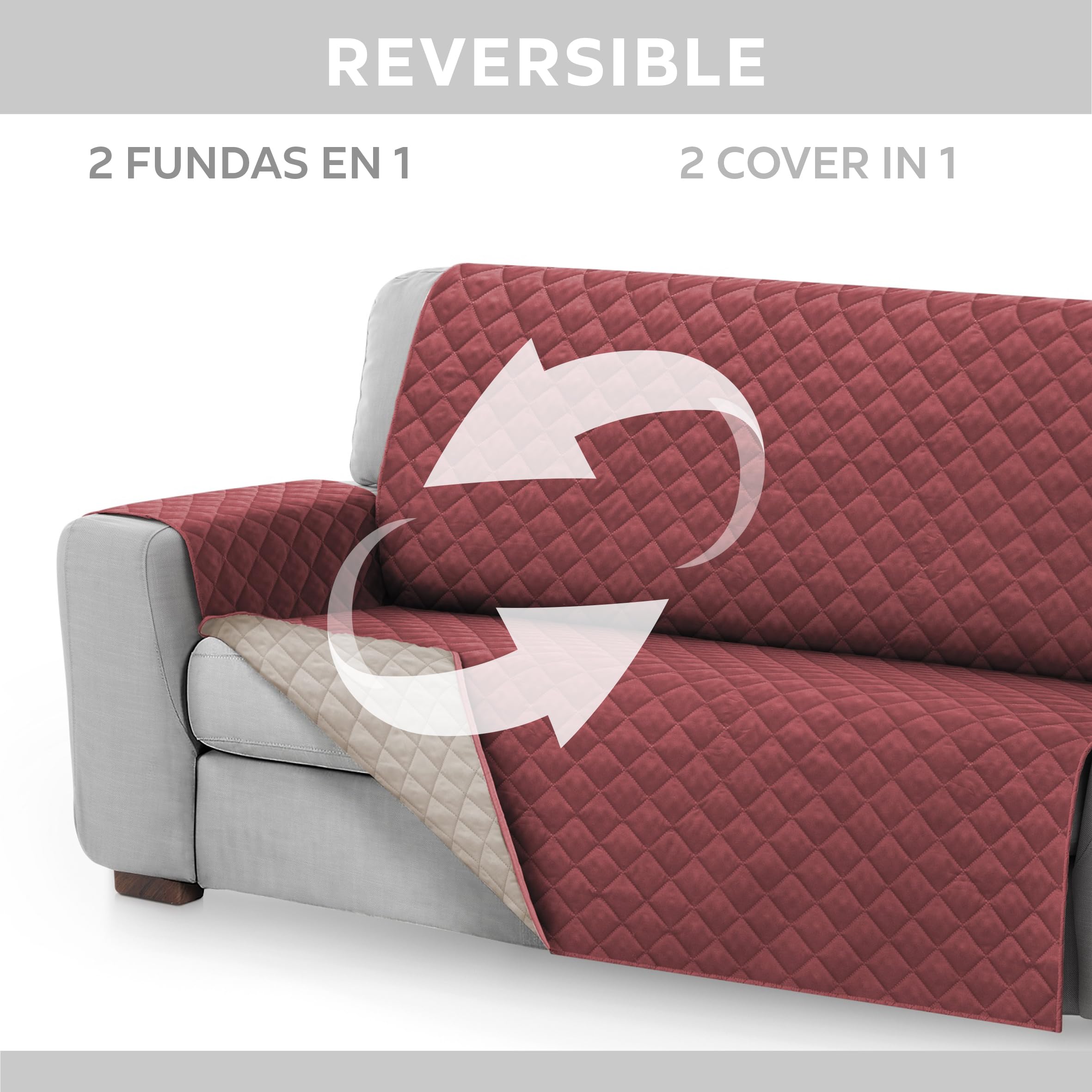 Textilhome Copridivano Malu 3 Posti (160cm) – Salvadivano Trapuntato Reversibile Universale, Protezione Antigraffio, Fodera Imbottita per Divano, Colore Rosso