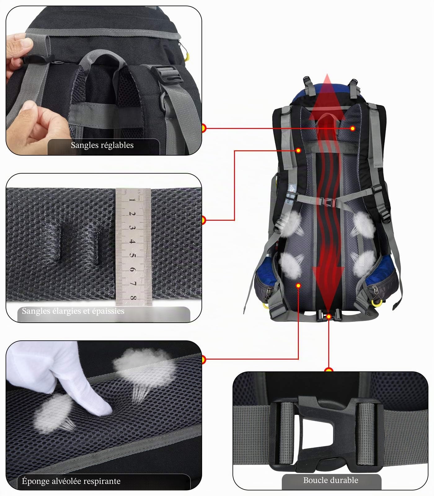 70L Sac à Dos Trekking Camping Voyage Randonnée Grand Homme Femme