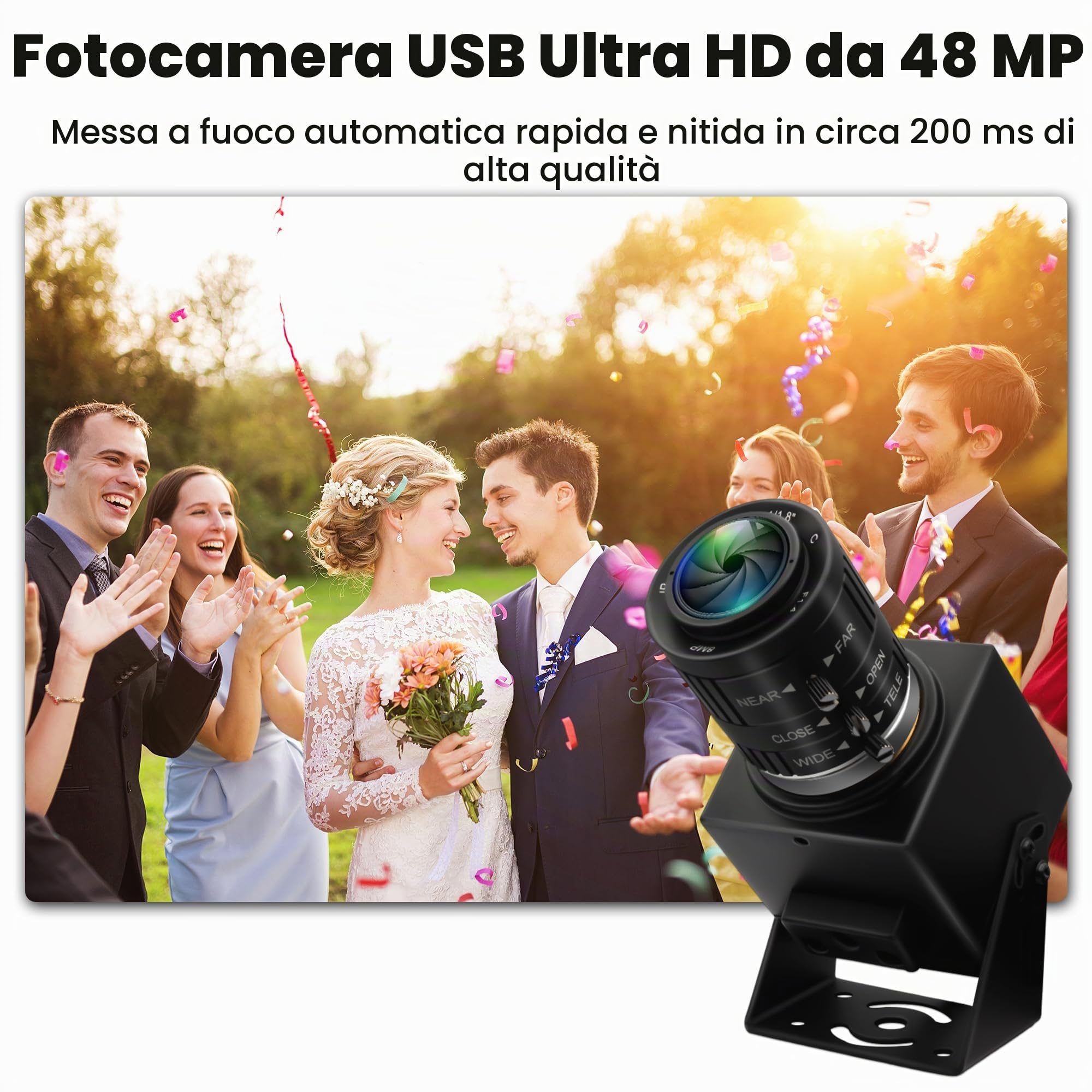 ELP Webcam USB da 48 MP 8K Ultra HD USB con zoom manuale 3.6-10mm 3X Cam per computer Lightburn Close Up per incisore laser Plug and Play per scansione documenti viso