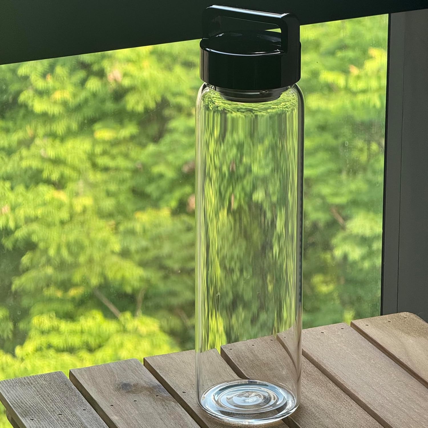 32 oz Clear Glass Water Bottle | Cold Brew Fruit Infuser Water Bottle (Black Lid) - Image 2