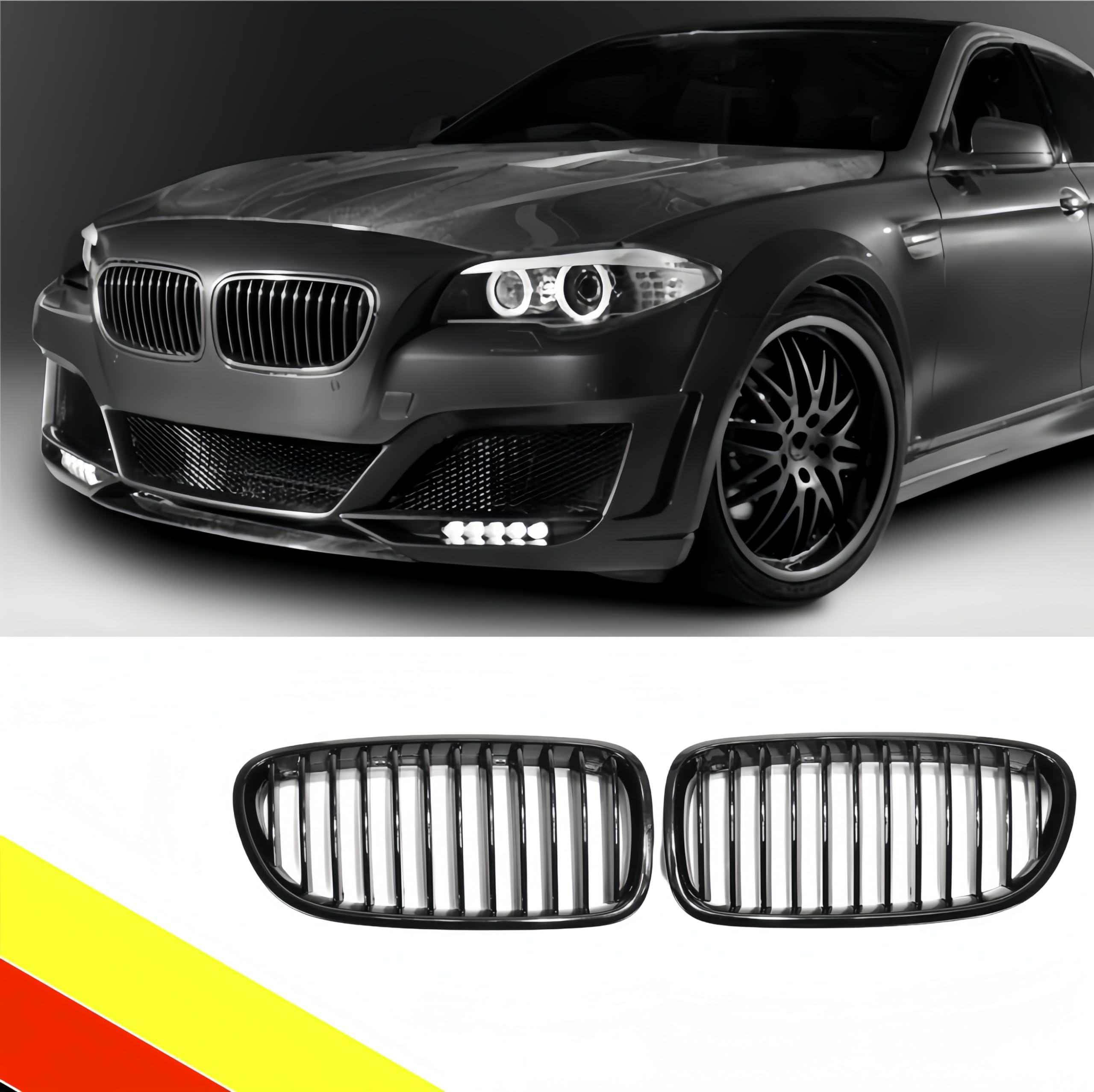 POETRYXIAO Grille de Radiateur Rein Sport Noir Brillant Pont Unique pour Série 5 F10 F11 M5 2010-2017, adapté au tuning
