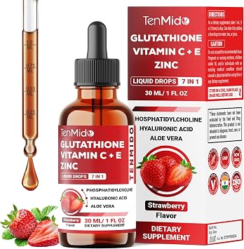 Liposomal Glutathione Supplement - 7in1 Liquid Drops with Zinc, Vitamin C, Vitamin E, Phosphatidylcholine, Hyaluronic Acid, and Aloe Vera - Vegan, Non-GMO - 30ml 1 Fl Oz