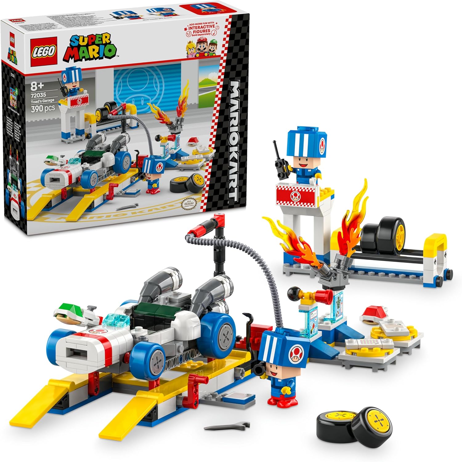 LEGO Super Mario: Mario Kart – Toad’un Garajı 72035, 8 Yaş ve Üzeri Erkek ve Kız Çocukları İçin, 2 Mavi Toad Karakter Figürü İçeren Yaratıcı Oyuncak Yapım Seti, Doğum Günü Hediyesi (390 Parça)
