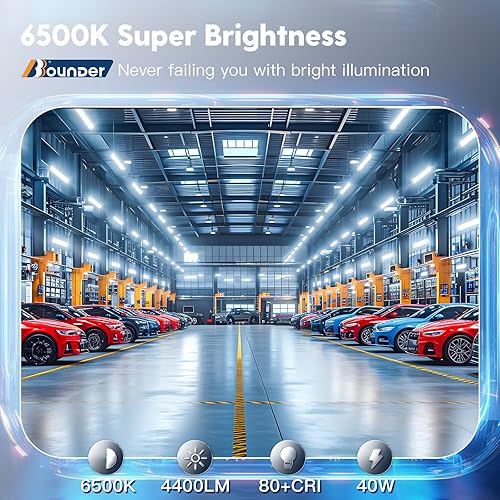 Miniatura 2 de BBOUNDER Paquete de 10 luces LED enlazables para tienda con reflector, luz fría superbrillante de 6500 K, 4400 LM, 4 pies, accesorio integrado de 48